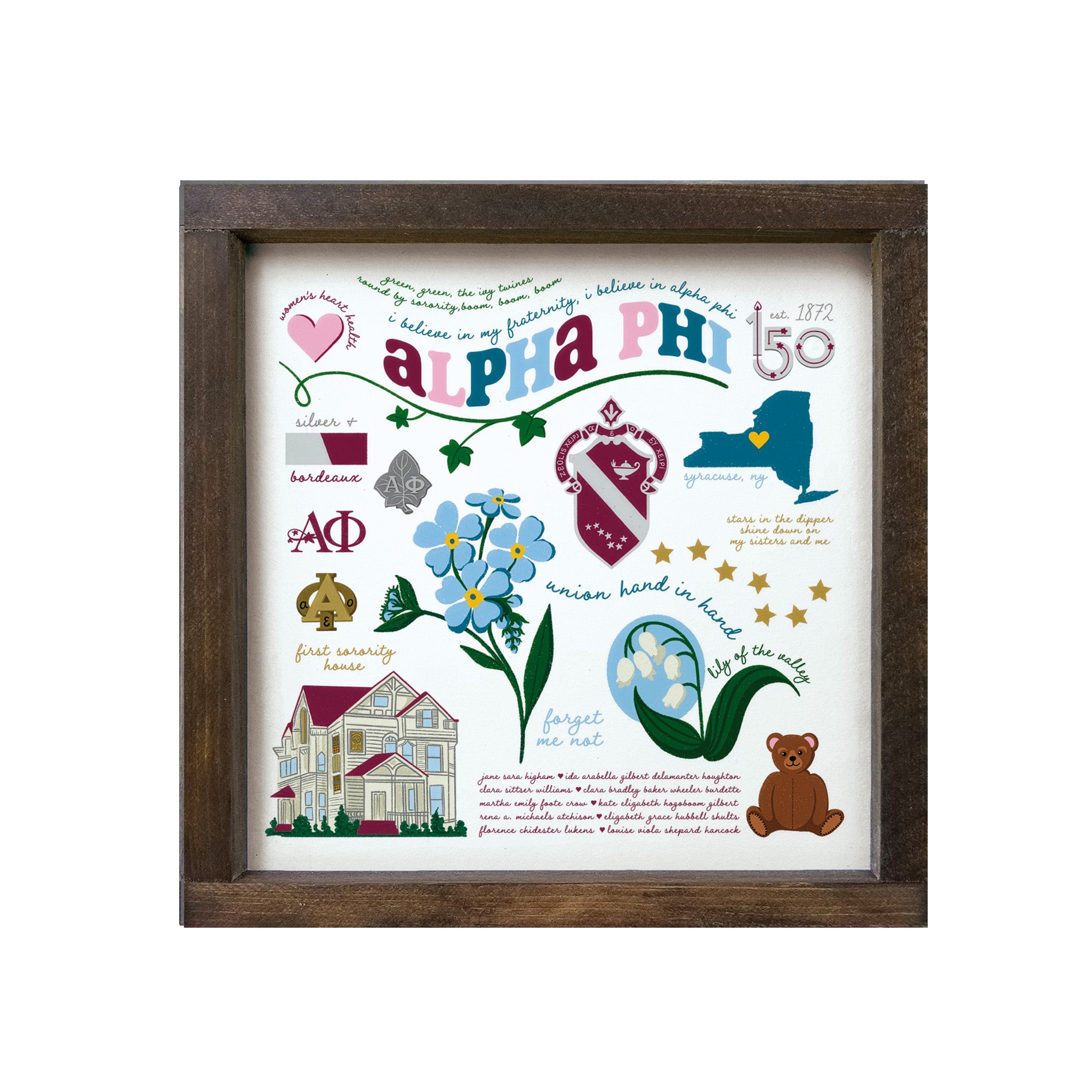 Alpha Phi 150th Anniversary Classic 12x12 Wood Framed Sign | APhi