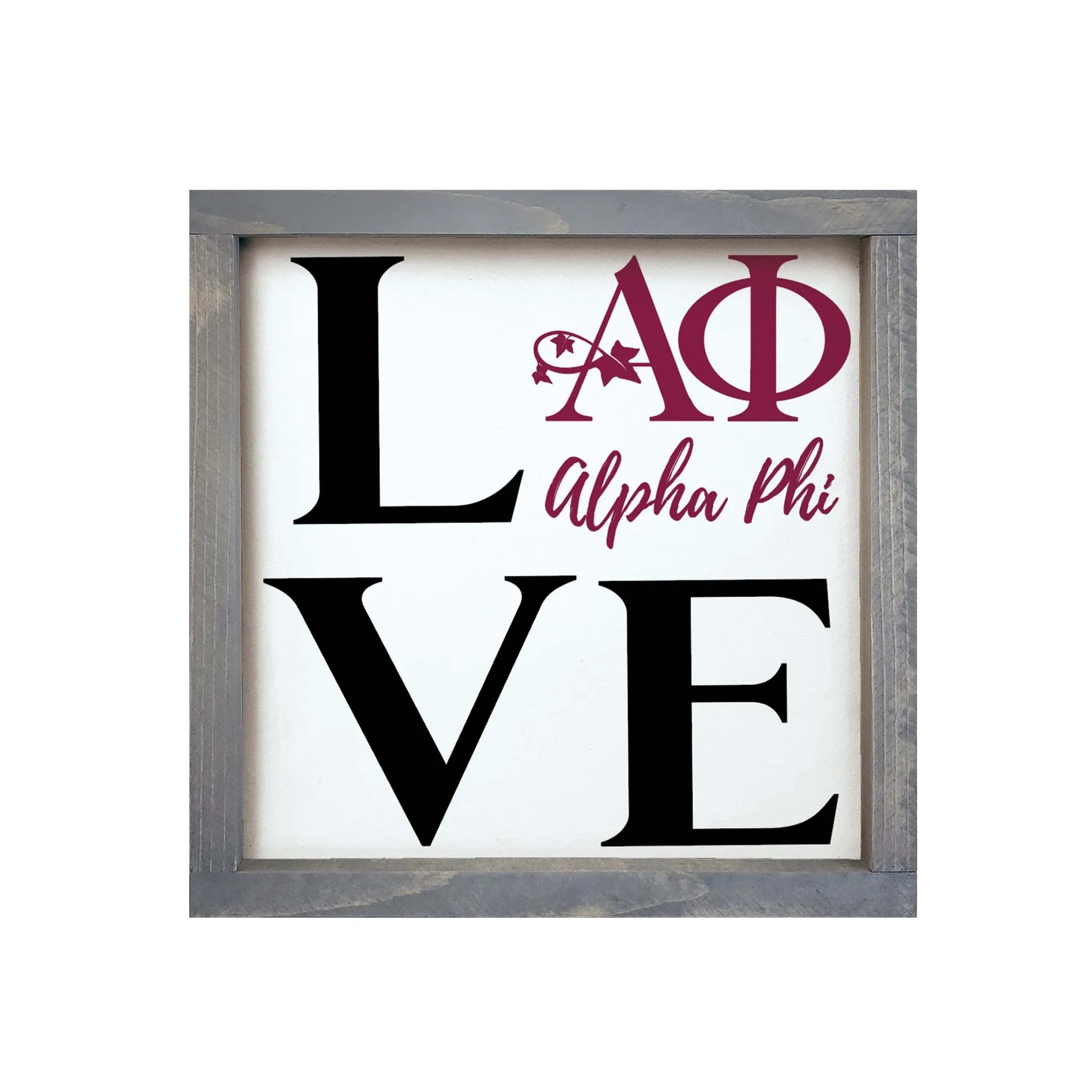 Alpha Phi 12x12 "LOVE" Wood Framed Sign | Custom APhi Gifts & Dorm Decor