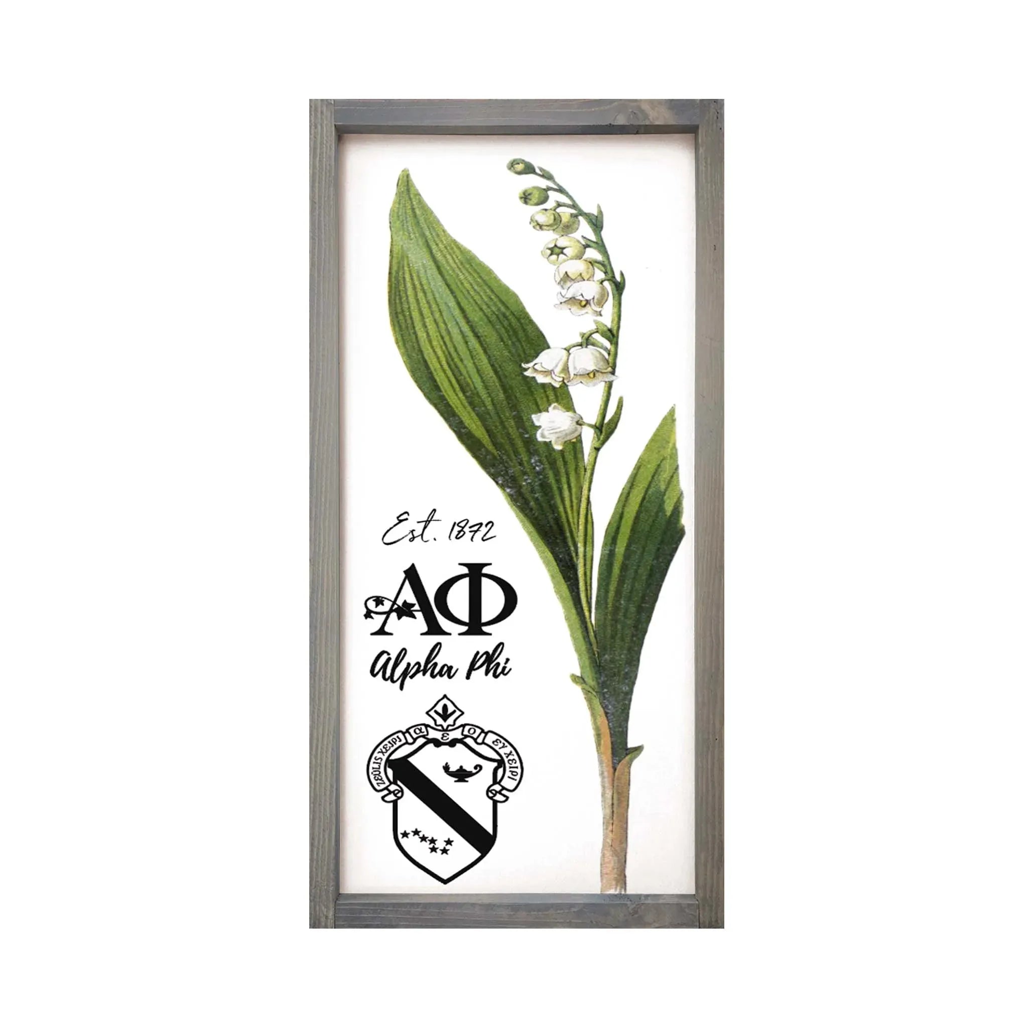 Alpha Phi Large 12x24 Lily of the Valley Wood Framed Sign Weathered Gray Wall Art & Signs