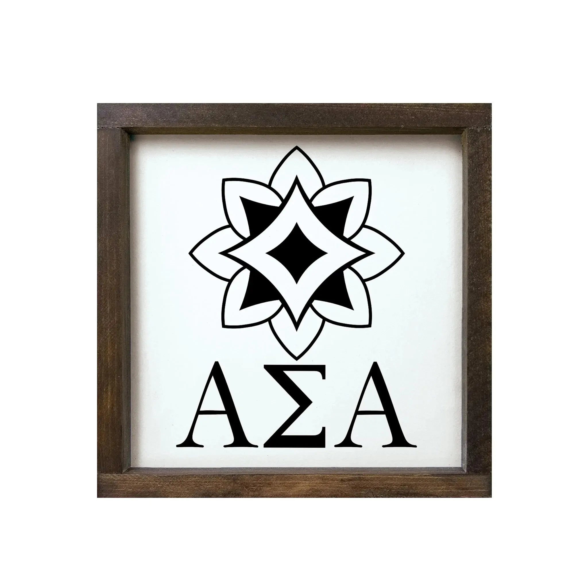 Alpha Sigma Alpha 12x12 Wood Framed Sign - Logomark Black Walnut Stain Wall Art & Signs