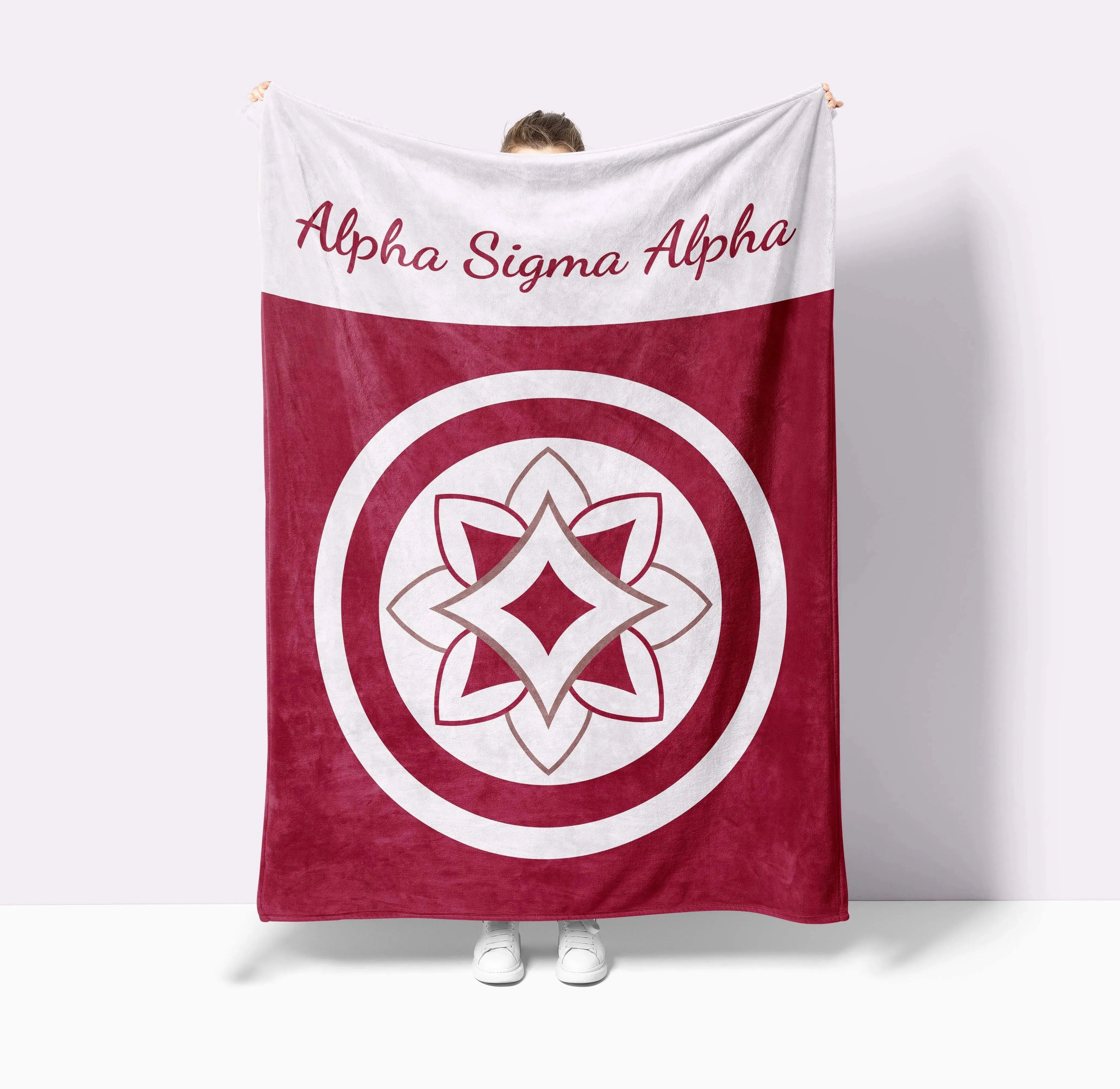 Alpha Sigma Alpha XL 60x80 Sherpa Throw Blanket - Logomark Bullseye Throw Blankets