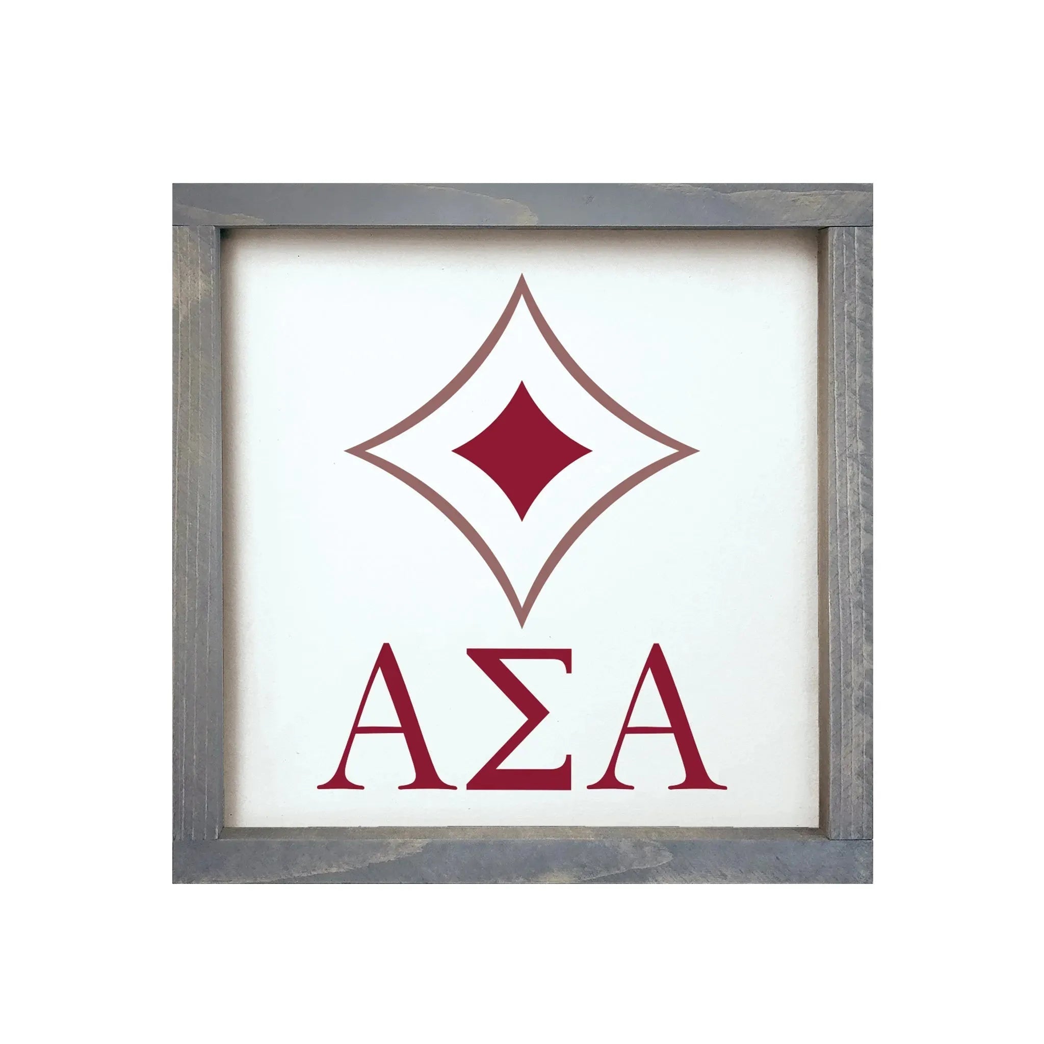 Alpha Sigma Alpha 12x12 Wood Framed Sign - Badgemark Crimson Weathered Gray Wall Art & Signs