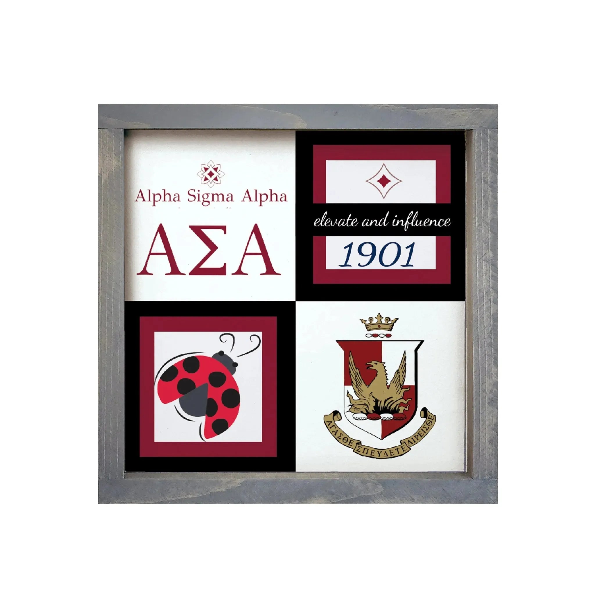 Alpha Sigma Alpha 12x12 Wood Framed Sign - Classic Color Block Weathered Gray Wall Art & Signs