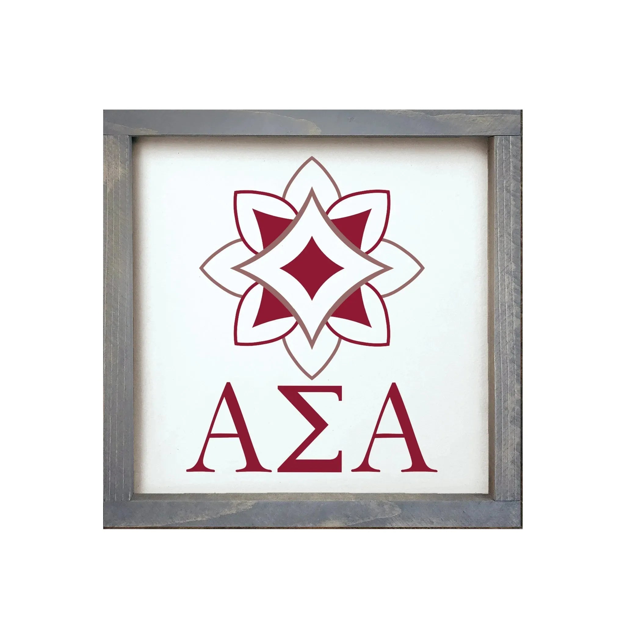 Alpha Sigma Alpha 12x12 Wood Framed Sign - Logomark Crimson Weathered Gray Wall Art & Signs