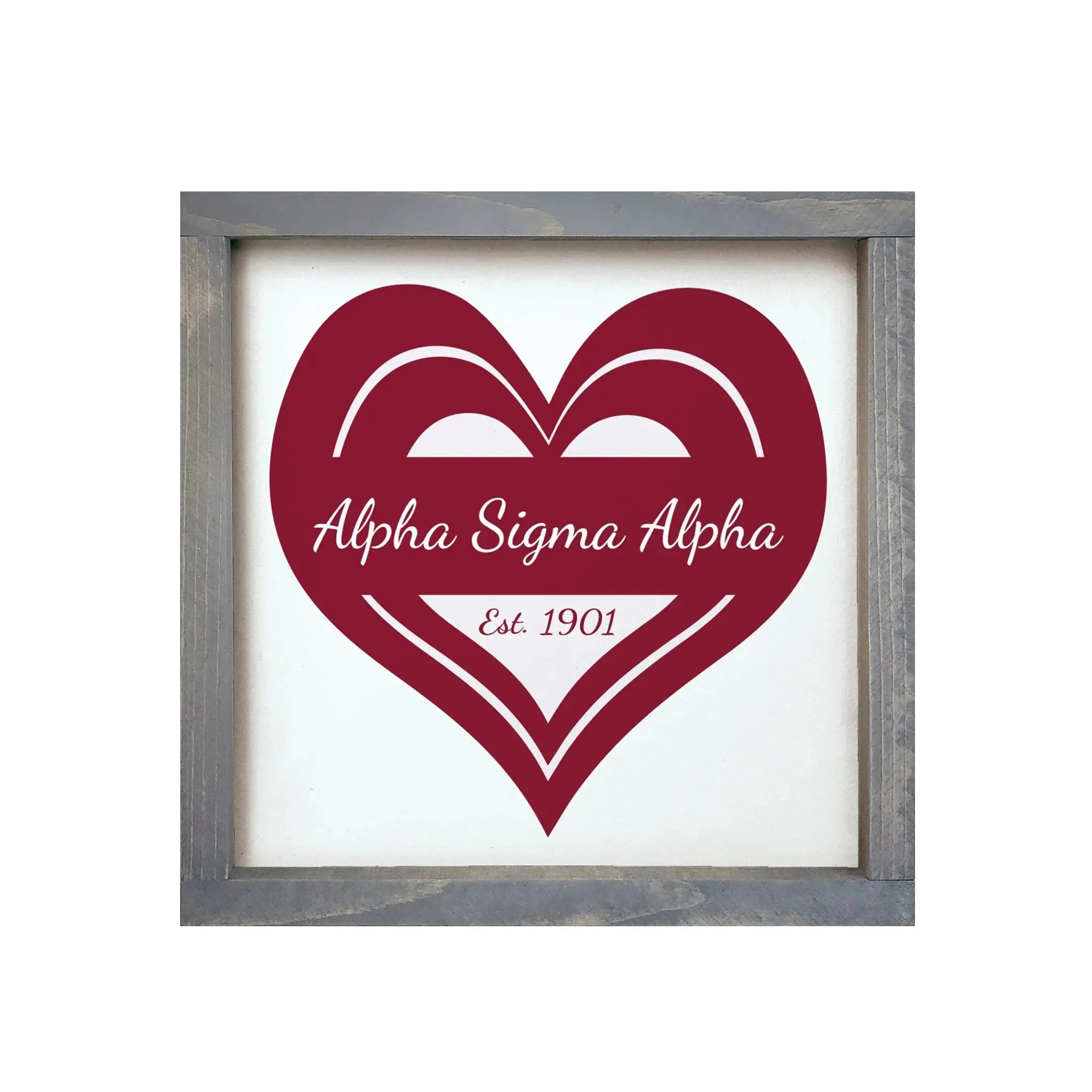 Alpha Sigma Alpha 12x12 Wood Framed Sign - Heart Weathered Gray Wall Art & Signs