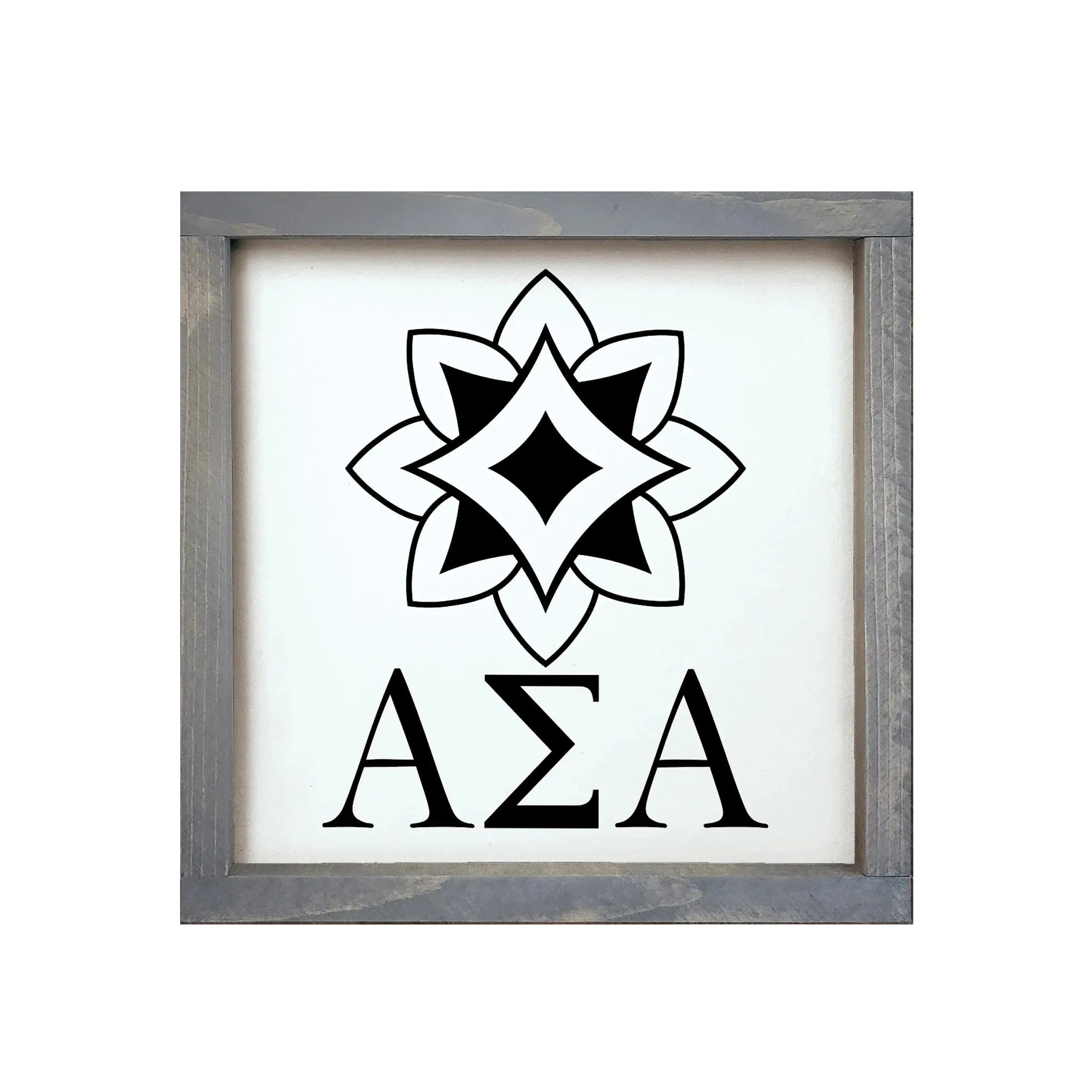 Alpha Sigma Alpha 12x12 Wood Framed Sign - Logomark Black Weathered Gray Wall Art & Signs