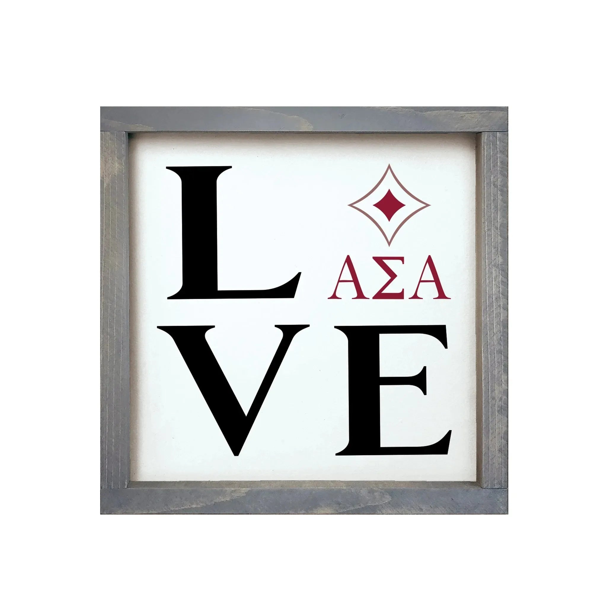 Alpha Sigma Alpha 12x12 Wood Framed Sign - LOVE Badgemark Weathered Gray Wall Art & Signs