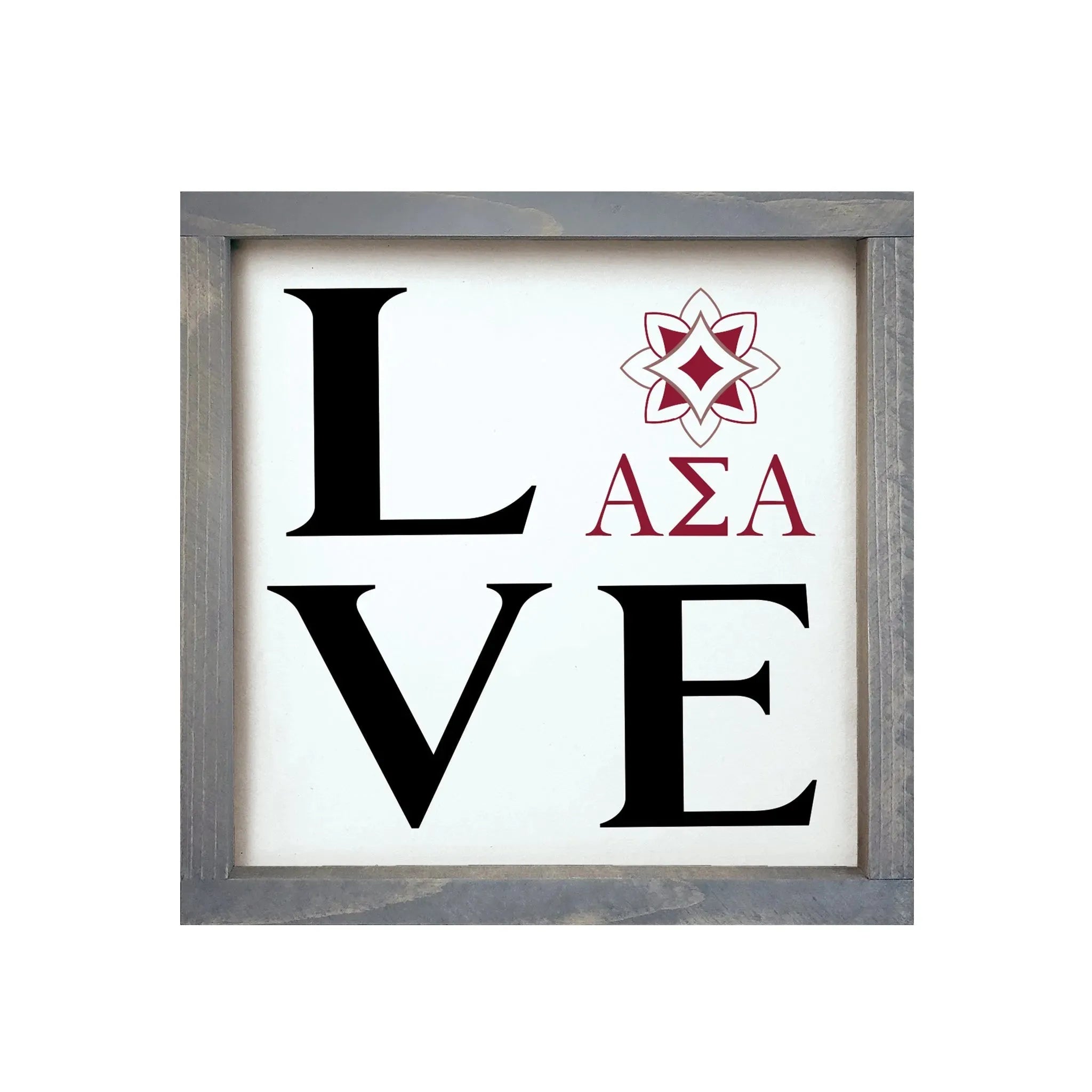 Alpha Sigma Alpha 12x12 Wood Framed Sign - LOVE Logomark Weathered Gray Wall Art & Signs