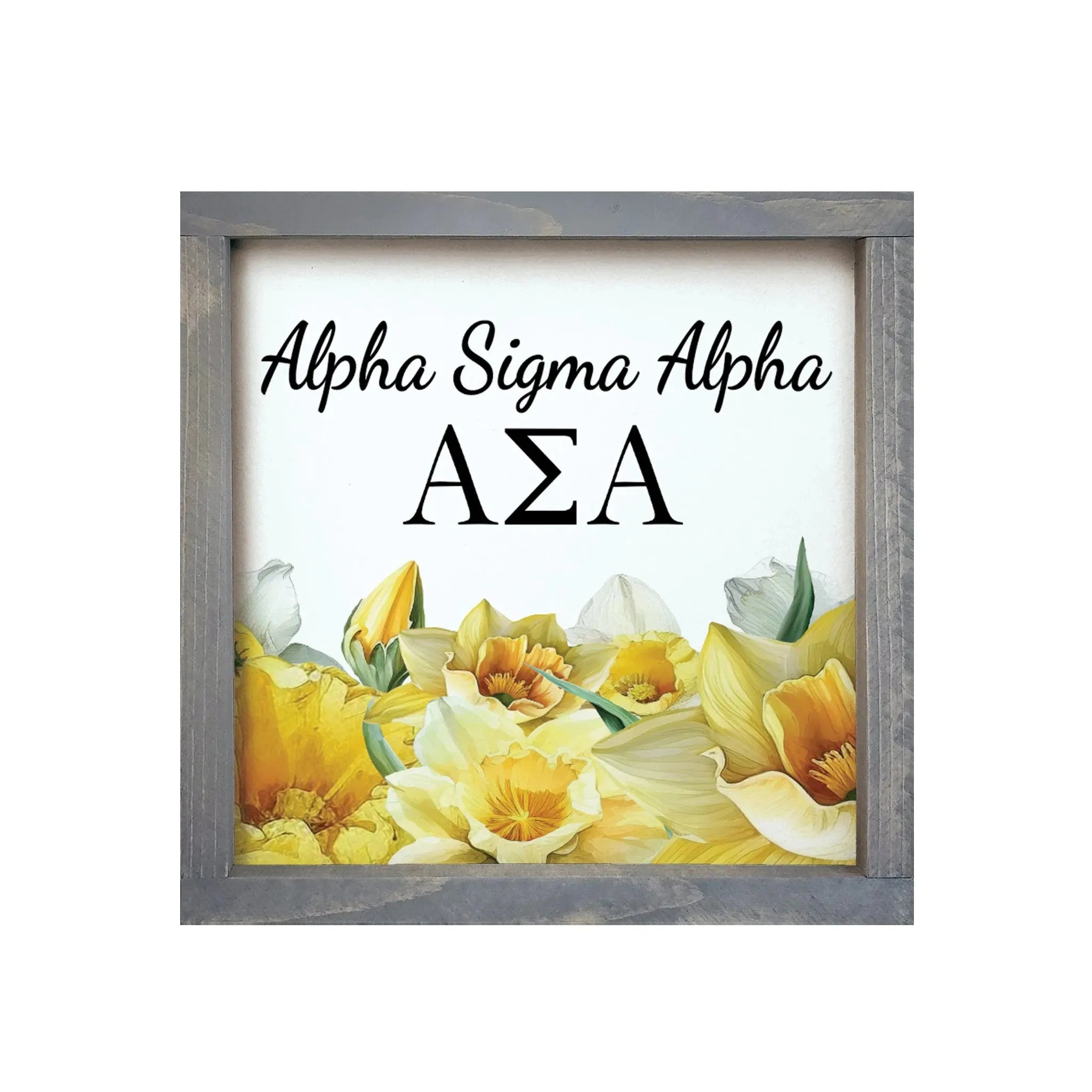 Alpha Sigma Alpha 12x12 Wood Framed Sign - Narcissus Weathered Gray Wall Art & Signs