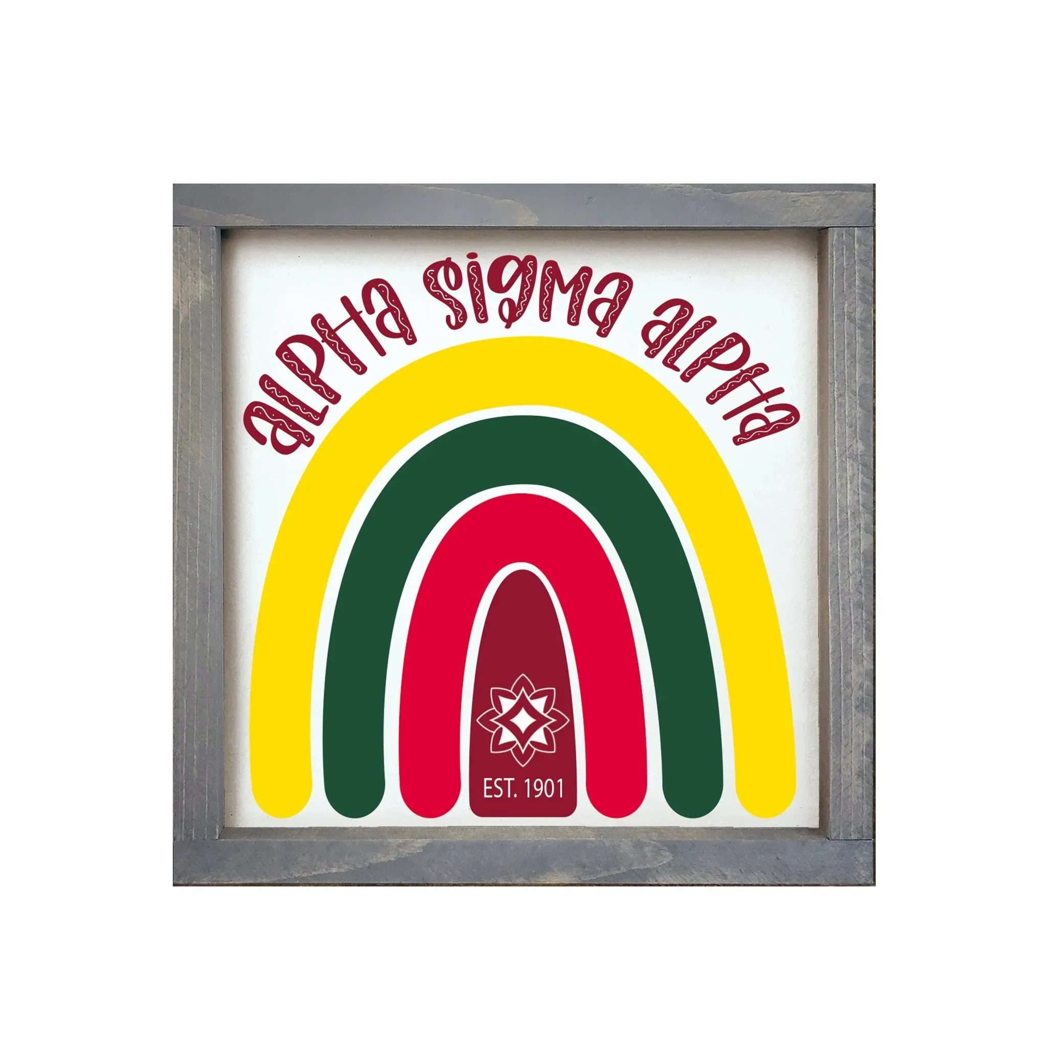 Alpha Sigma Alpha 12x12 Wood Framed Sign - Rainbow Weathered Gray Wall Art & Signs