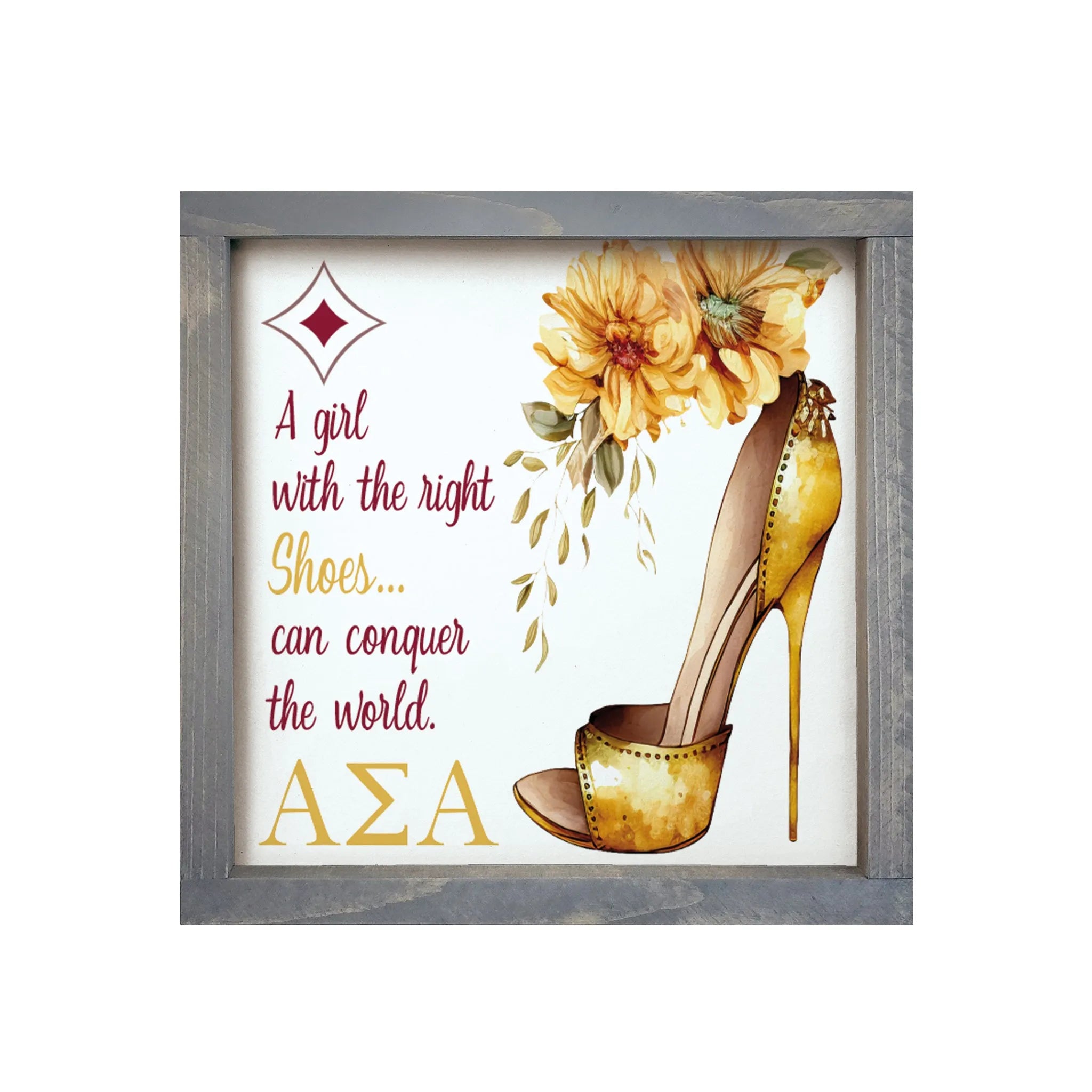 Alpha Sigma Alpha Wood Framed Sign - The Right Shoes - 12"x12" | Custom Gifts and Decor | Festive Fit Home