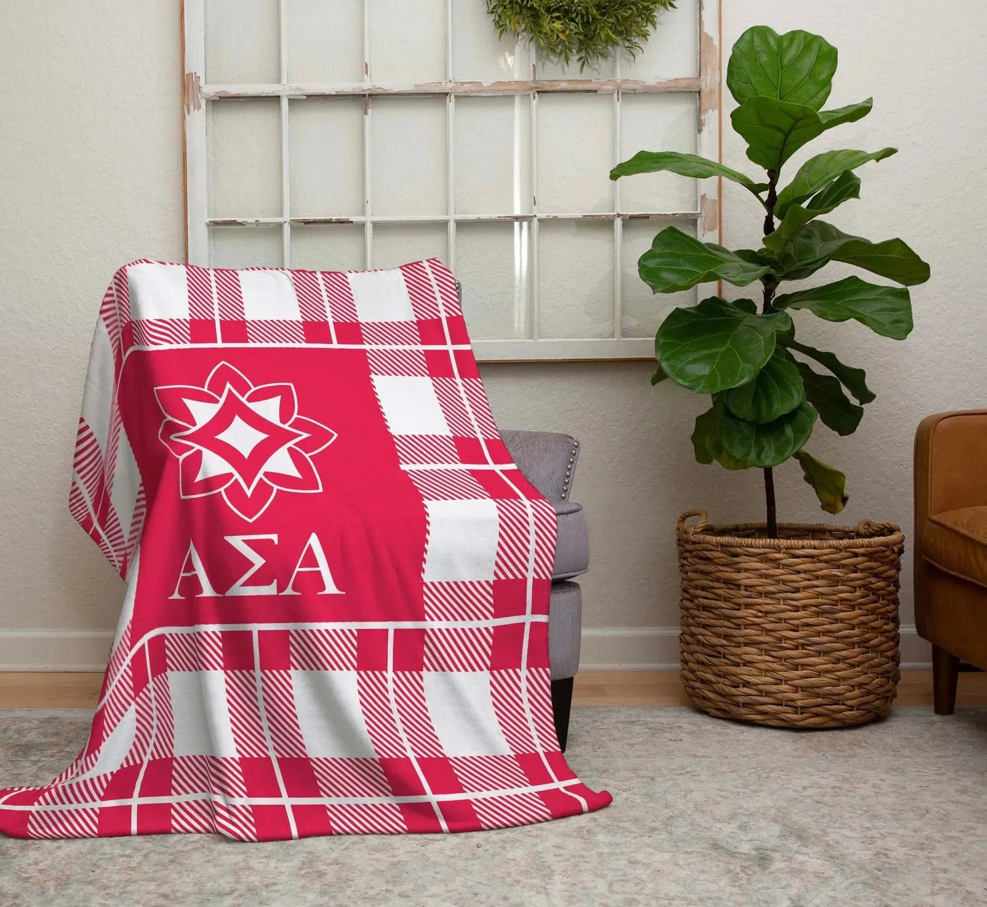 Alpha Sigma Alpha XL 60x80 Plaid Sherpa Throw Blanket Throw Blankets