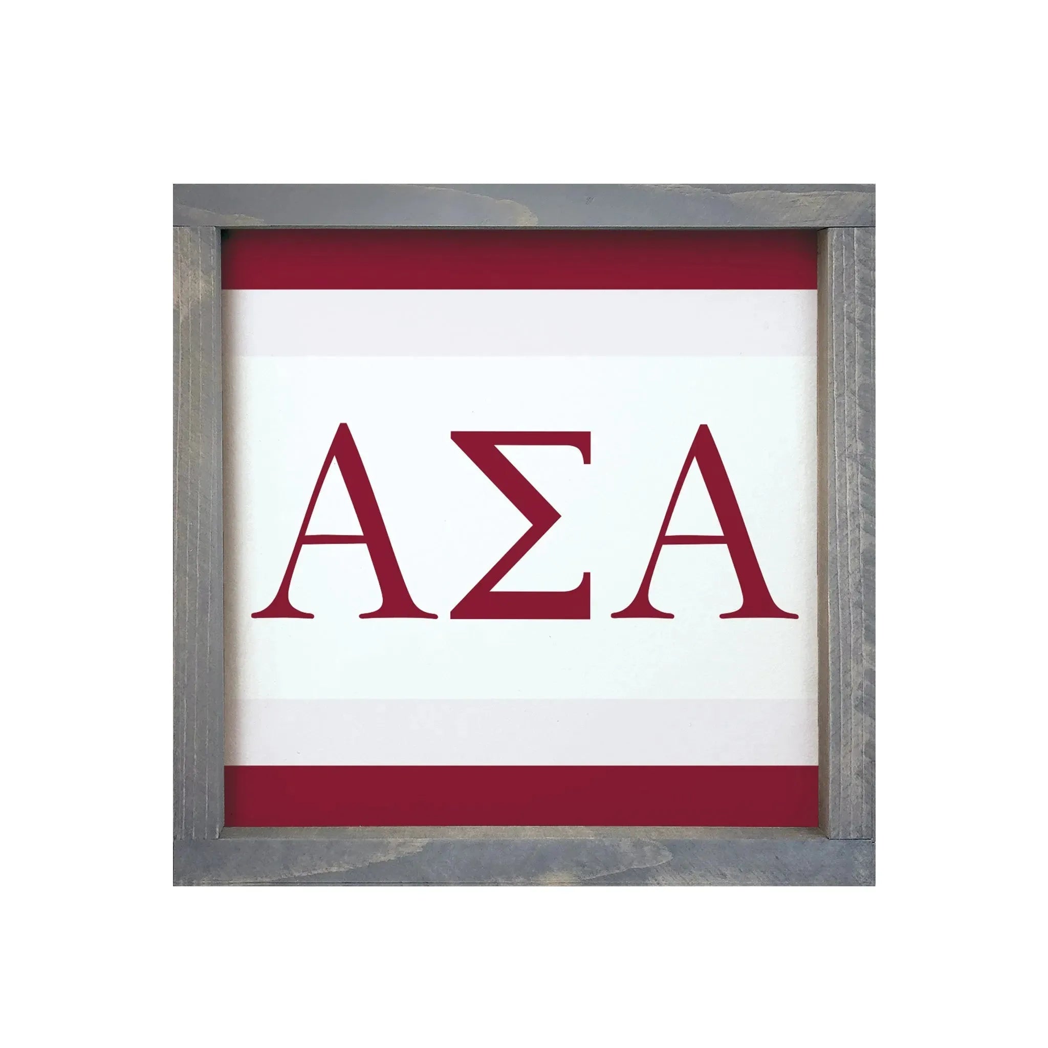 Alpha Sigma Alpha 12x12 Wood Framed Sign - Greek Letters Stripes Weathered Gray Wall Art & Signs