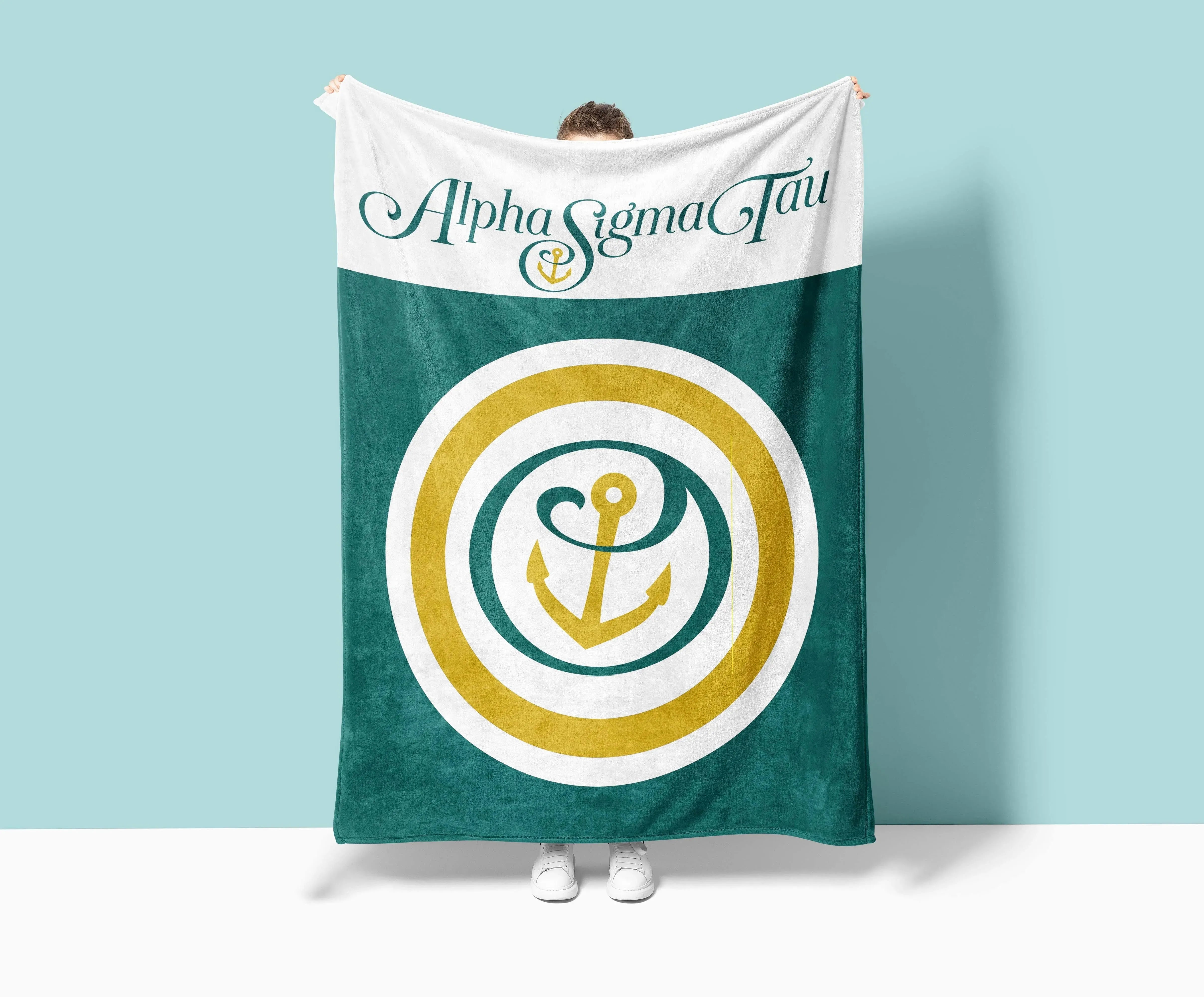 Alpha Sigma Tau XL 60x80 Sherpa Throw Blanket - Bullseye Throw Blankets
