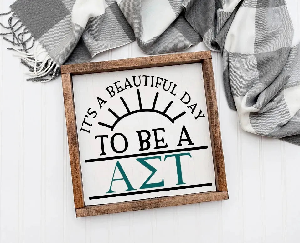 Alpha Sigma Tau 12x12 Wood Framed Sign - Beautiful Day Wall Art & Signs