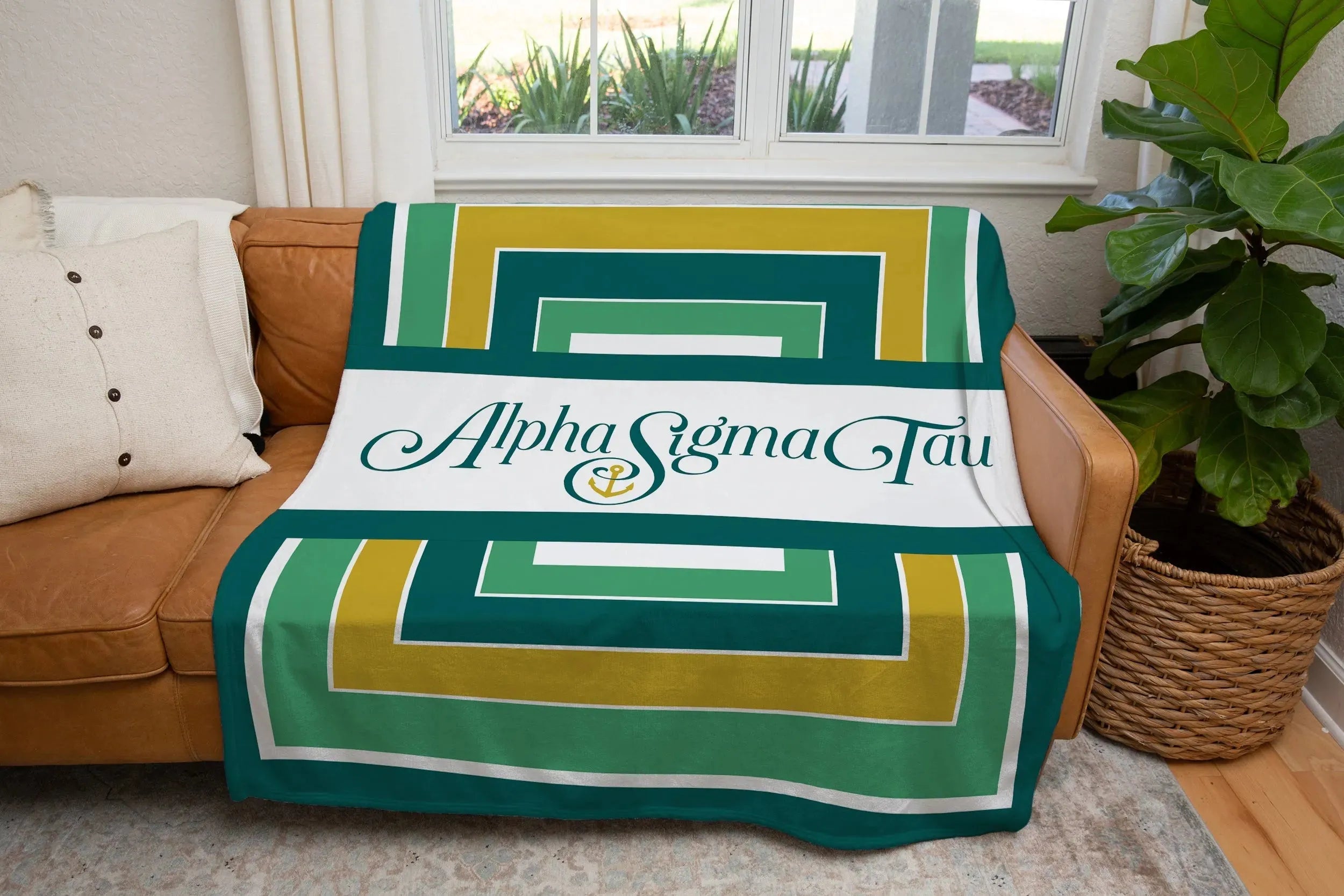 Alpha Sigma Tau XL 60x80 Sherpa Throw Blanket - Geo Throw Blankets