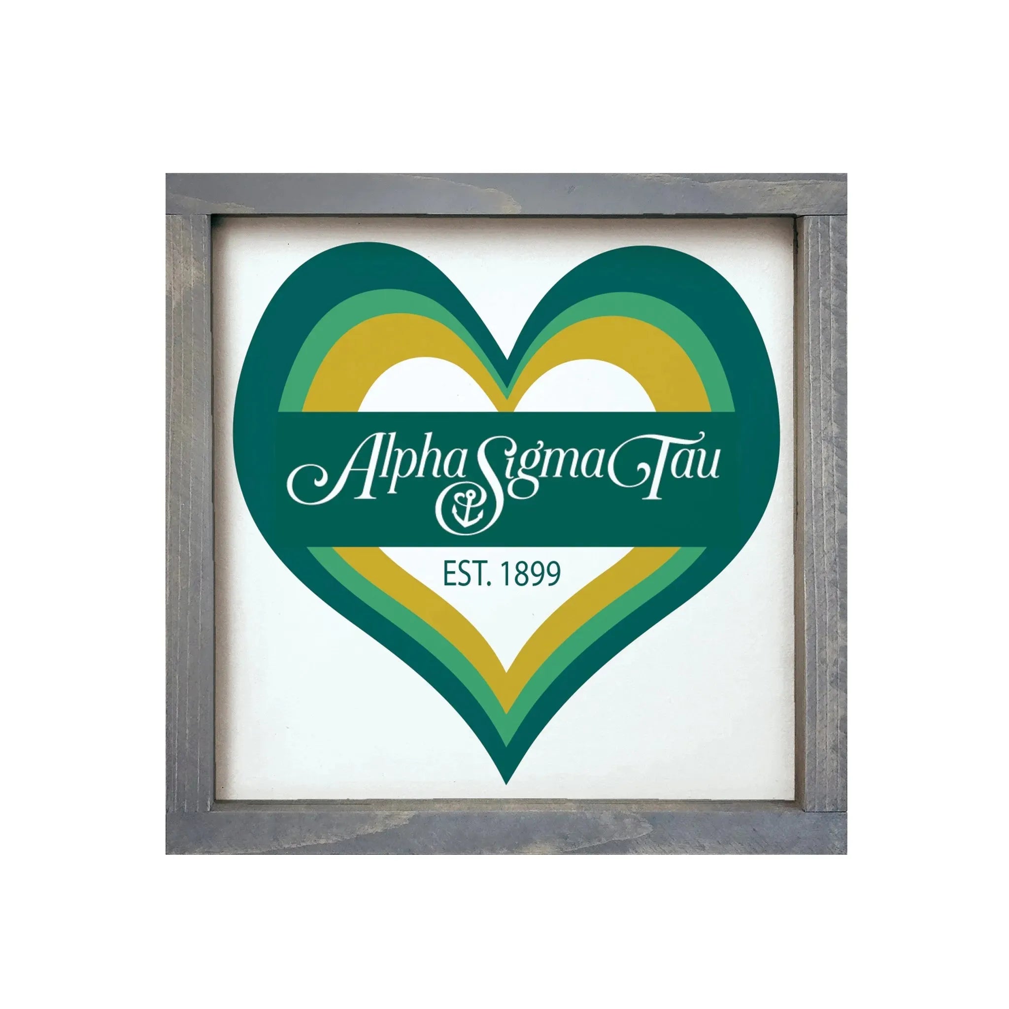 Alpha Sigma Tau 12x12 Wood Framed Sign - Heart Weathered Gray Wall Art & Signs