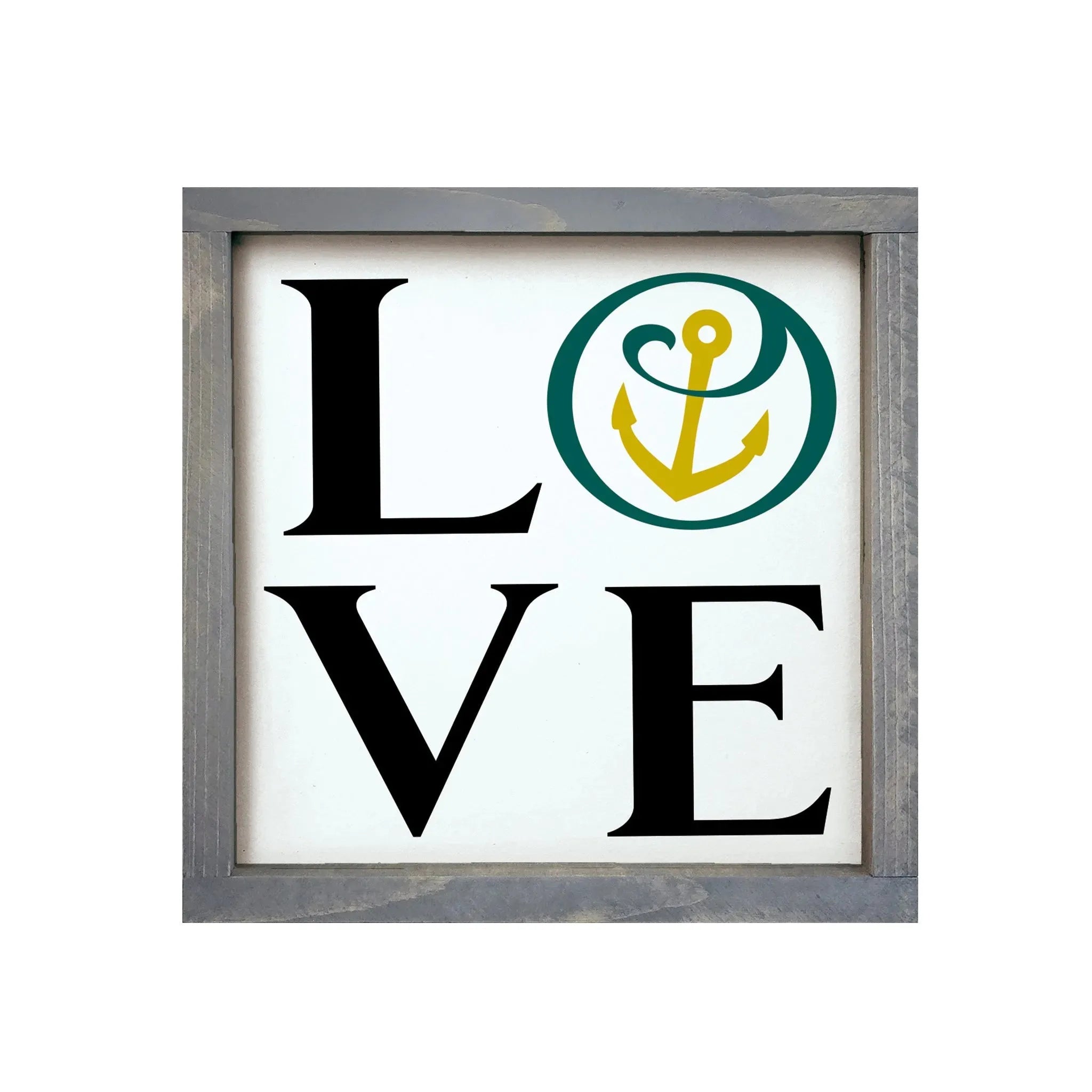 Alpha Sigma Tau 12x12 Wood Framed Sign - LOVE Anchor Mark Weathered Gray Wall Art & Signs