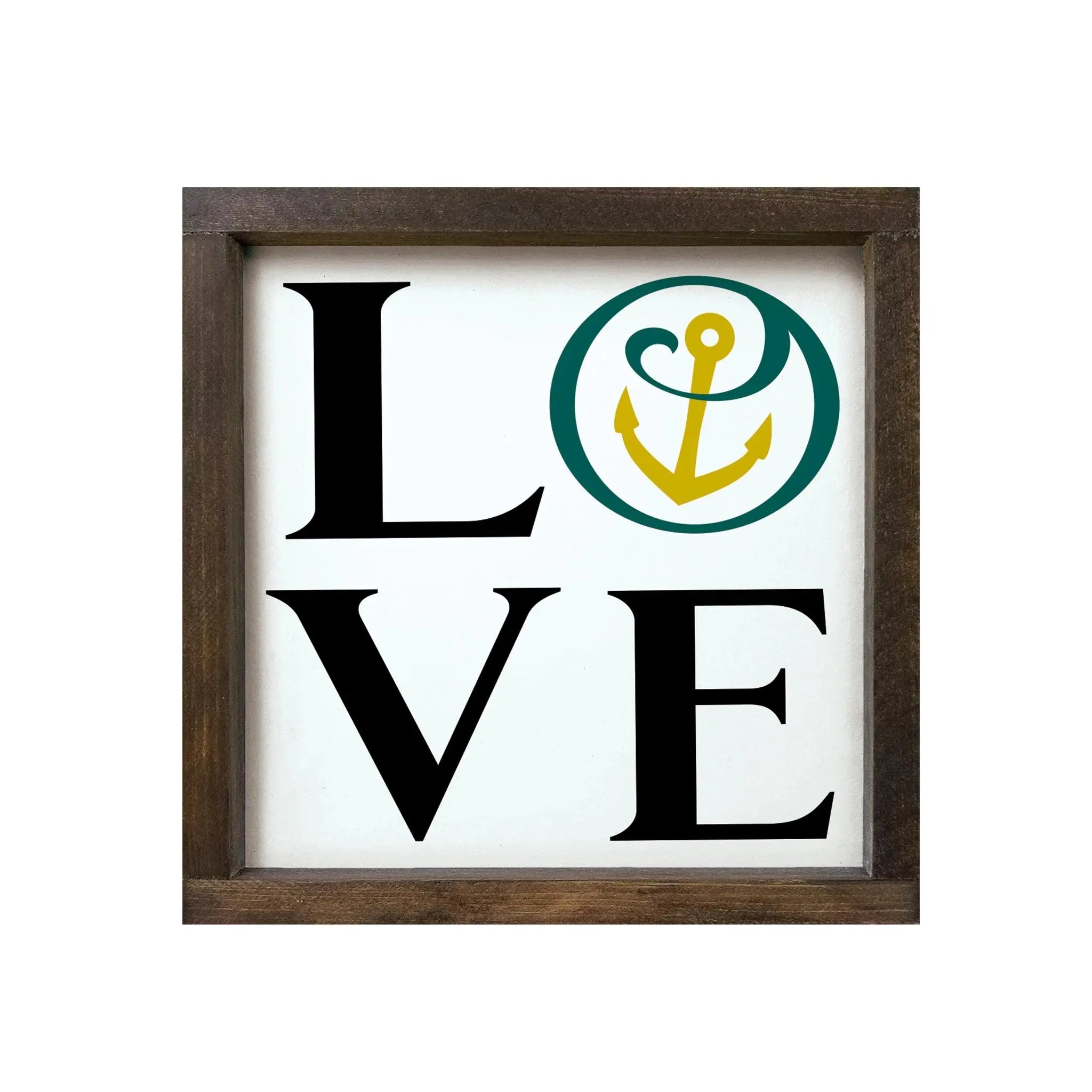 Alpha Sigma Tau 12x12 Wood Framed Sign - LOVE Anchor Mark Walnut Stain Wall Art & Signs