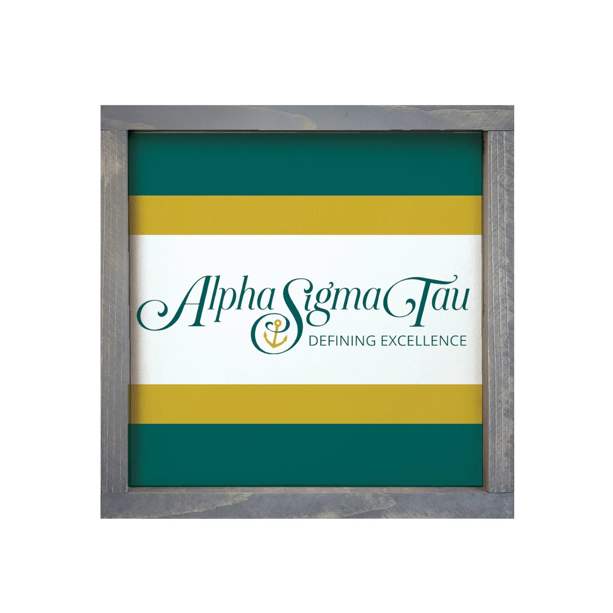 Alpha Sigma Tau Wood Framed Sign  Stripes 12"x12" | Gifts | Dorm Decor