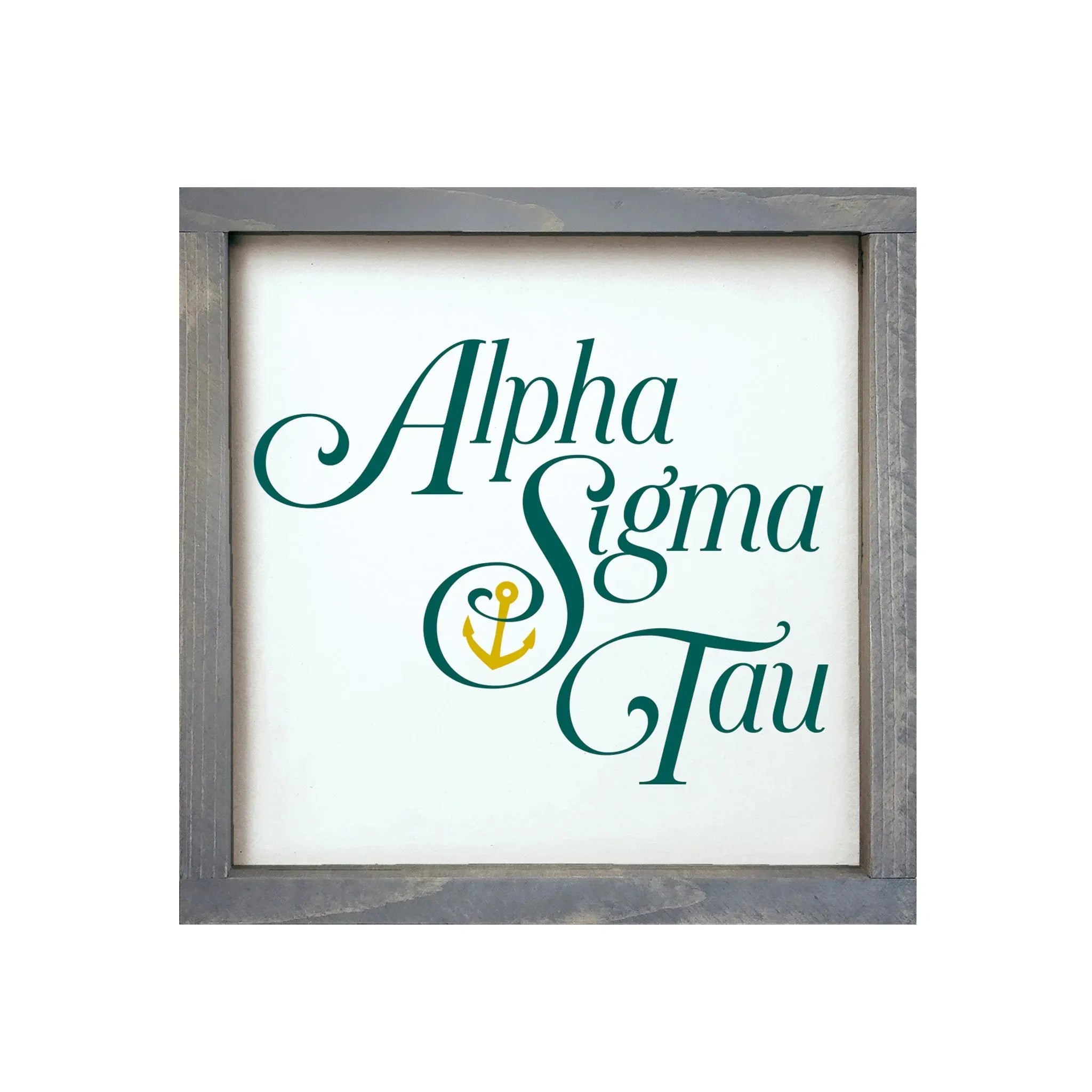 Alpha Sigma Tau 12x12 Traditional Wood Framed Sign Weathered Gray Wall Art & Signs