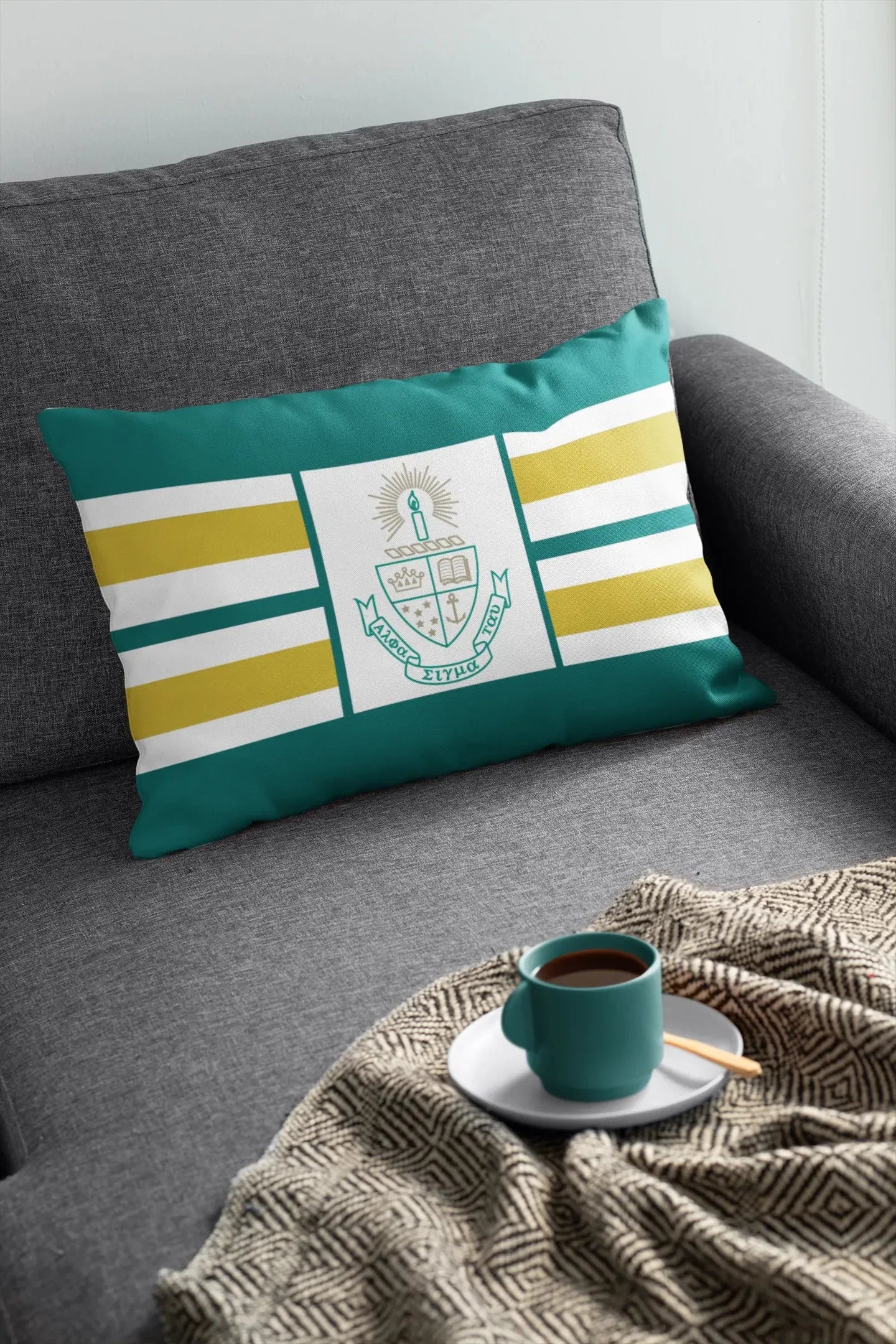 Alpha Sigma Tau Lumbar Pillow Cover - Crest Pillow Covers