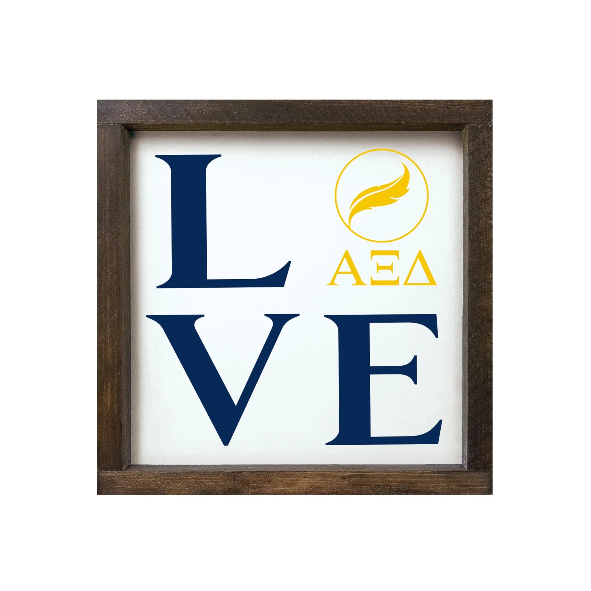 Alpha Xi Delta "LOVE" Wood Framed Sign - 12"x12" | Gift Shop | Decor | Official Merchandise | Festive Fit Home