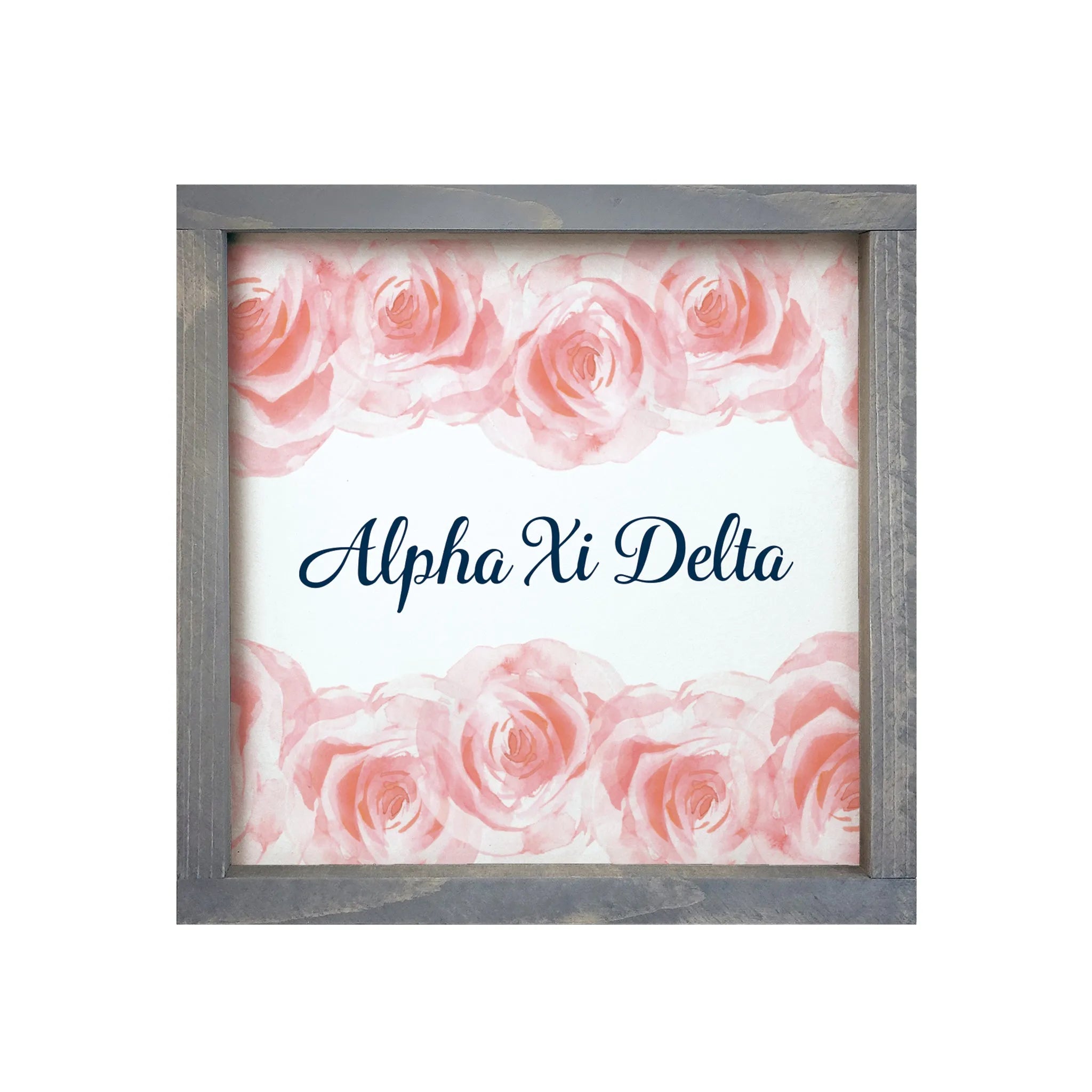 Alpha Xi Delta Wood Framed Sign - Pink Roses - 12"x12" | Custom Gifts | Official Merchandise | Festive Fit Home