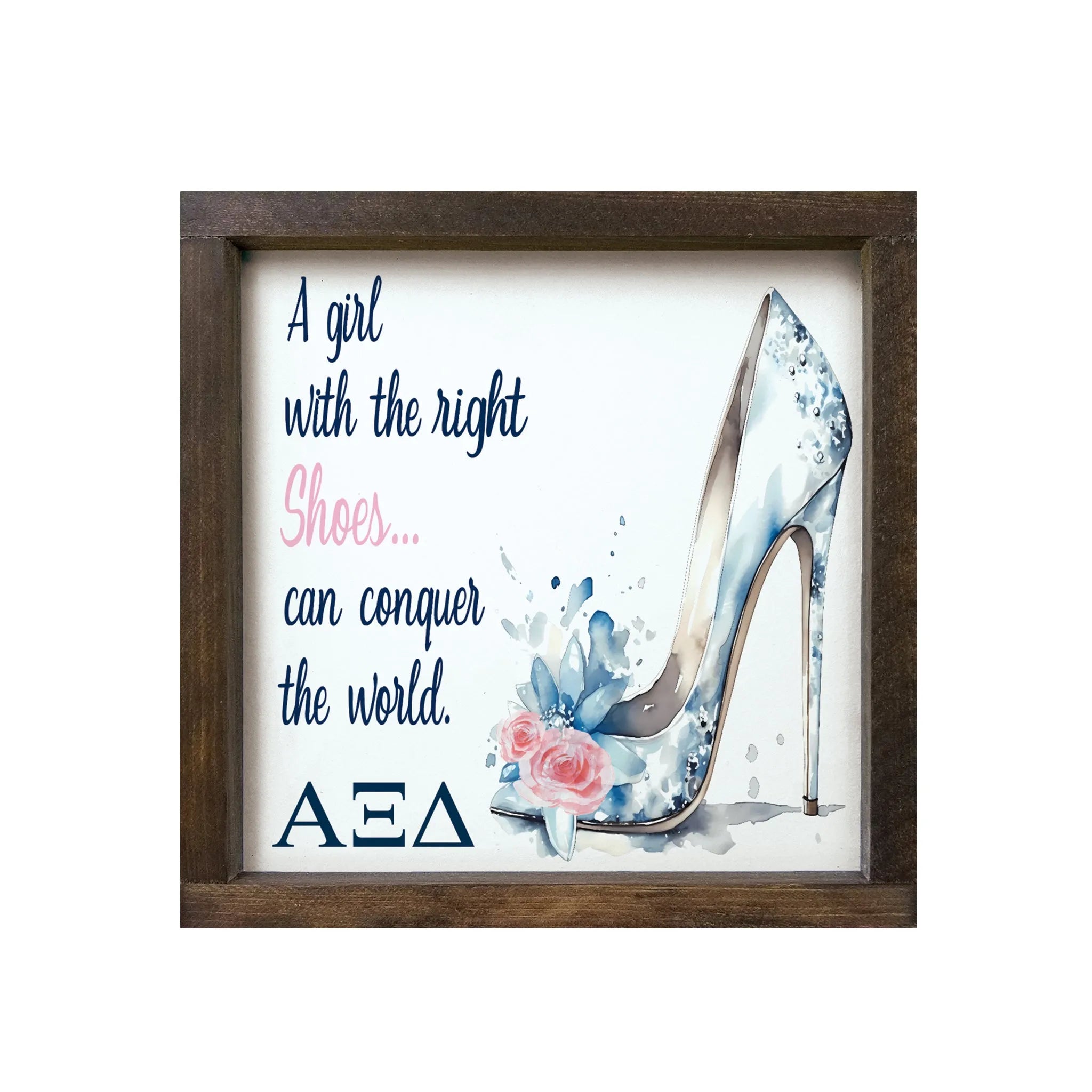 Alpha Xi Delta 12x12 Wood Framed Sign - The Right Shoes | AXiD Gifts