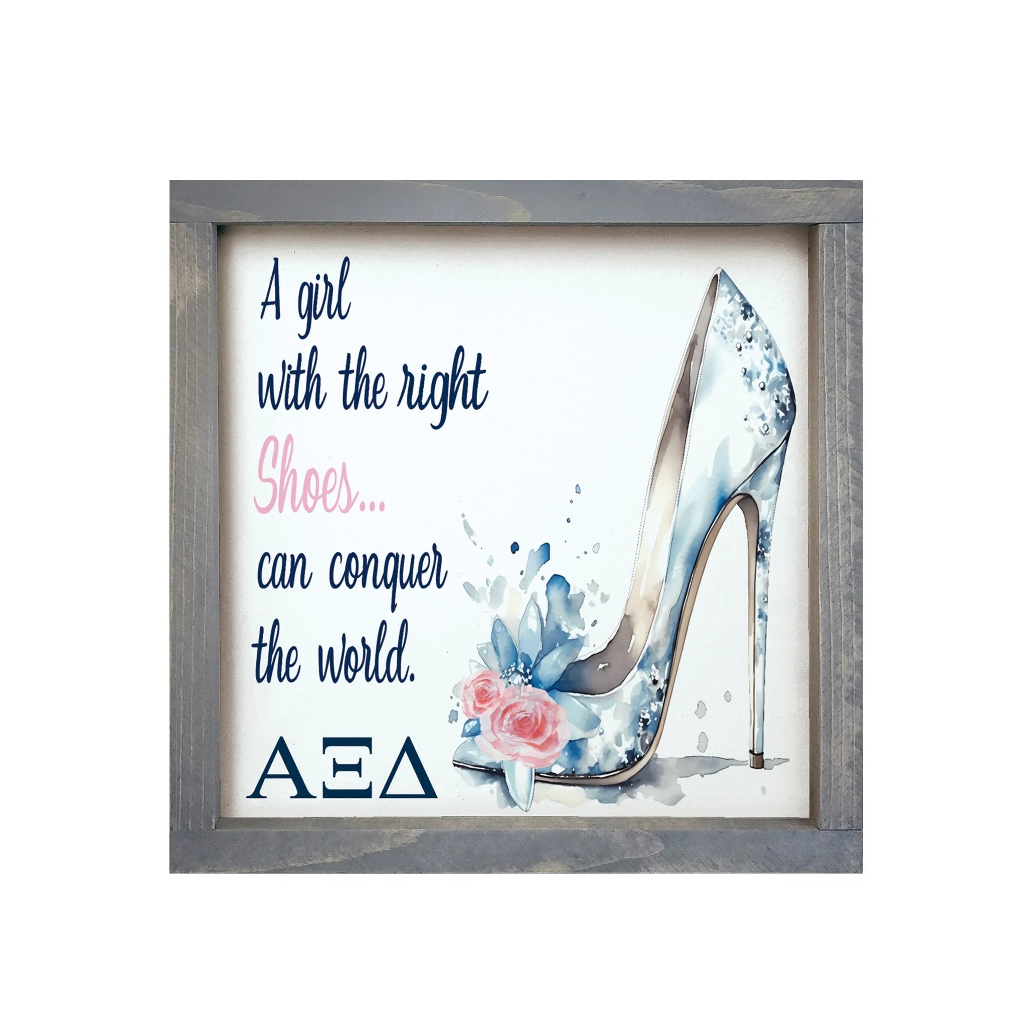 Alpha Xi Delta 12x12 Wood Framed Sign - The Right Shoes | AXiD Gifts