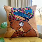 African Queen Embroidered Pillow Cover | Cultural Dorm Decor