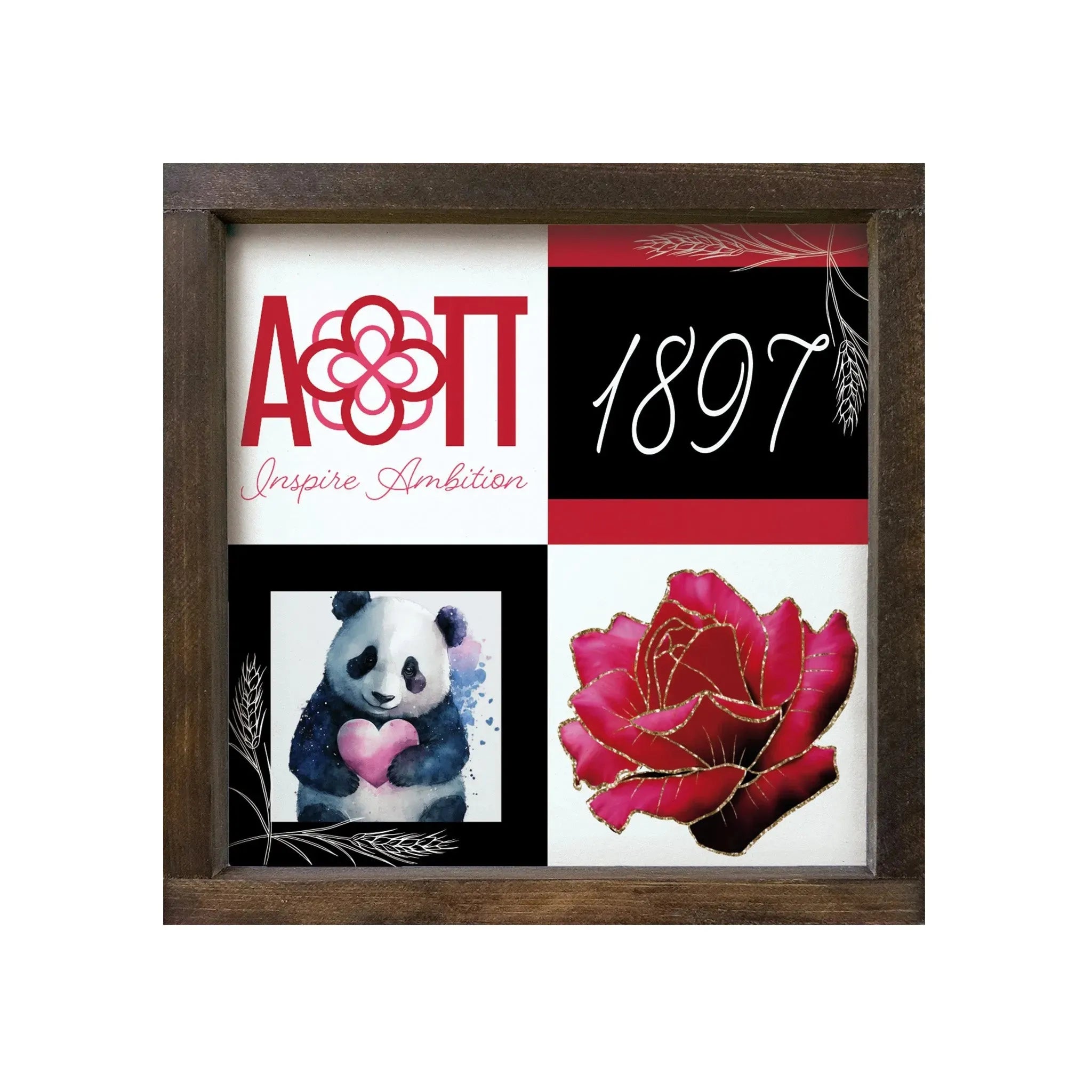 Alpha Omicron Pi 12x12 Wood Framed Sign - Classic Color Block Walnut Stain Wall Art & Signs