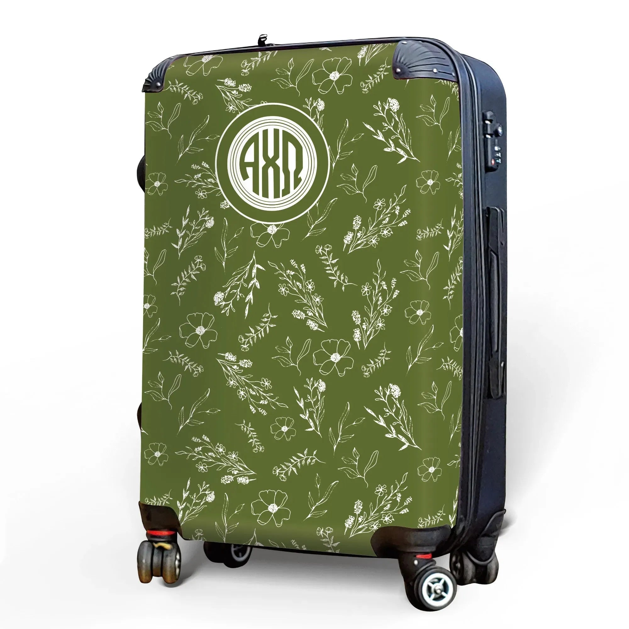 Alpha Chi Omega Carry-on Suitcase - Olive Vintage Floral Suitcases