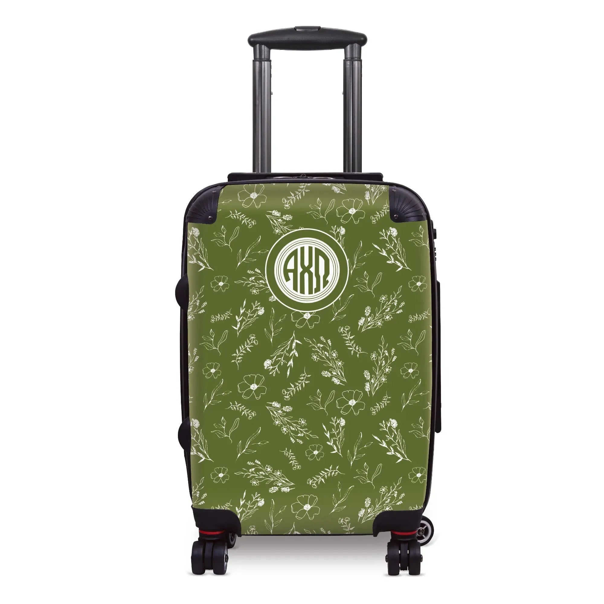 Alpha Chi Omega Carry-on Suitcase - Olive Vintage Floral Suitcases