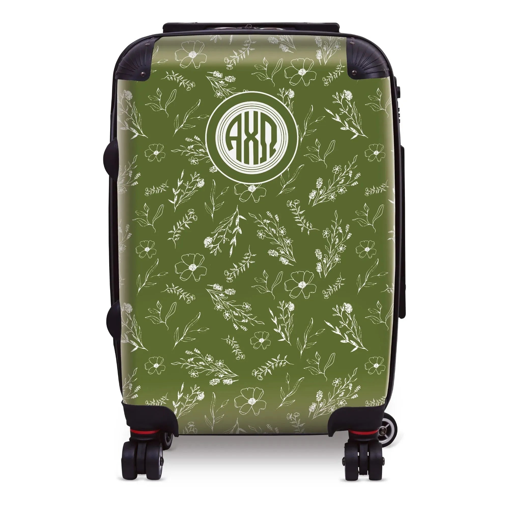 Alpha Chi Omega Carry-on Suitcase - Olive Vintage Floral Suitcases