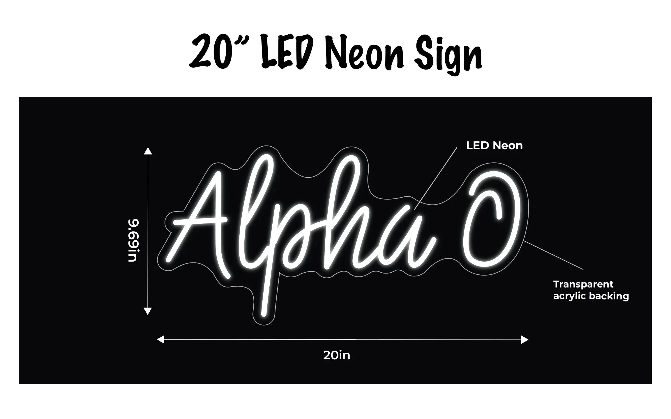 Alpha O LED Neon Script Sign w/ Dimmer Neon Signs