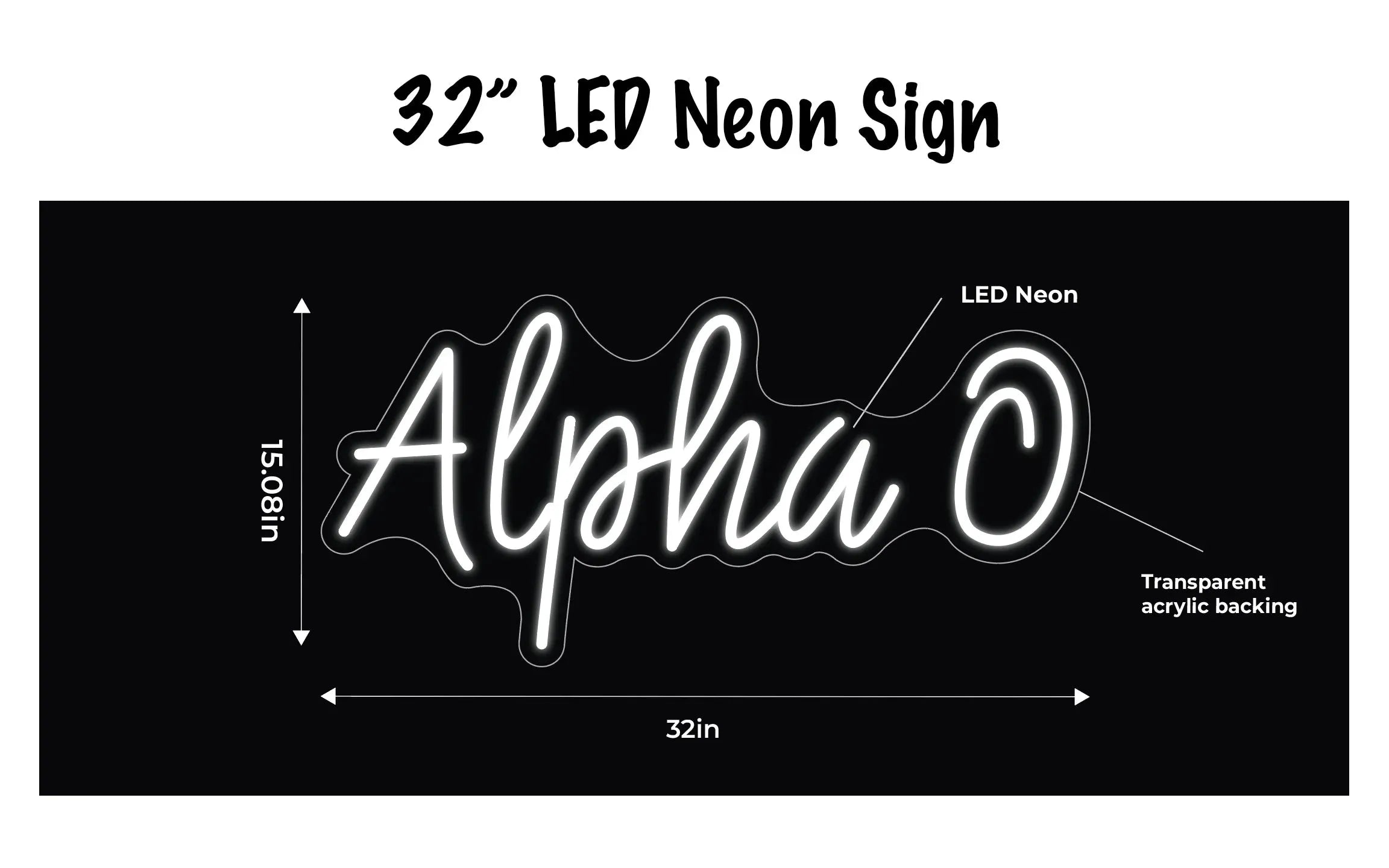 Alpha O LED Neon Script Sign w/ Dimmer Neon Signs