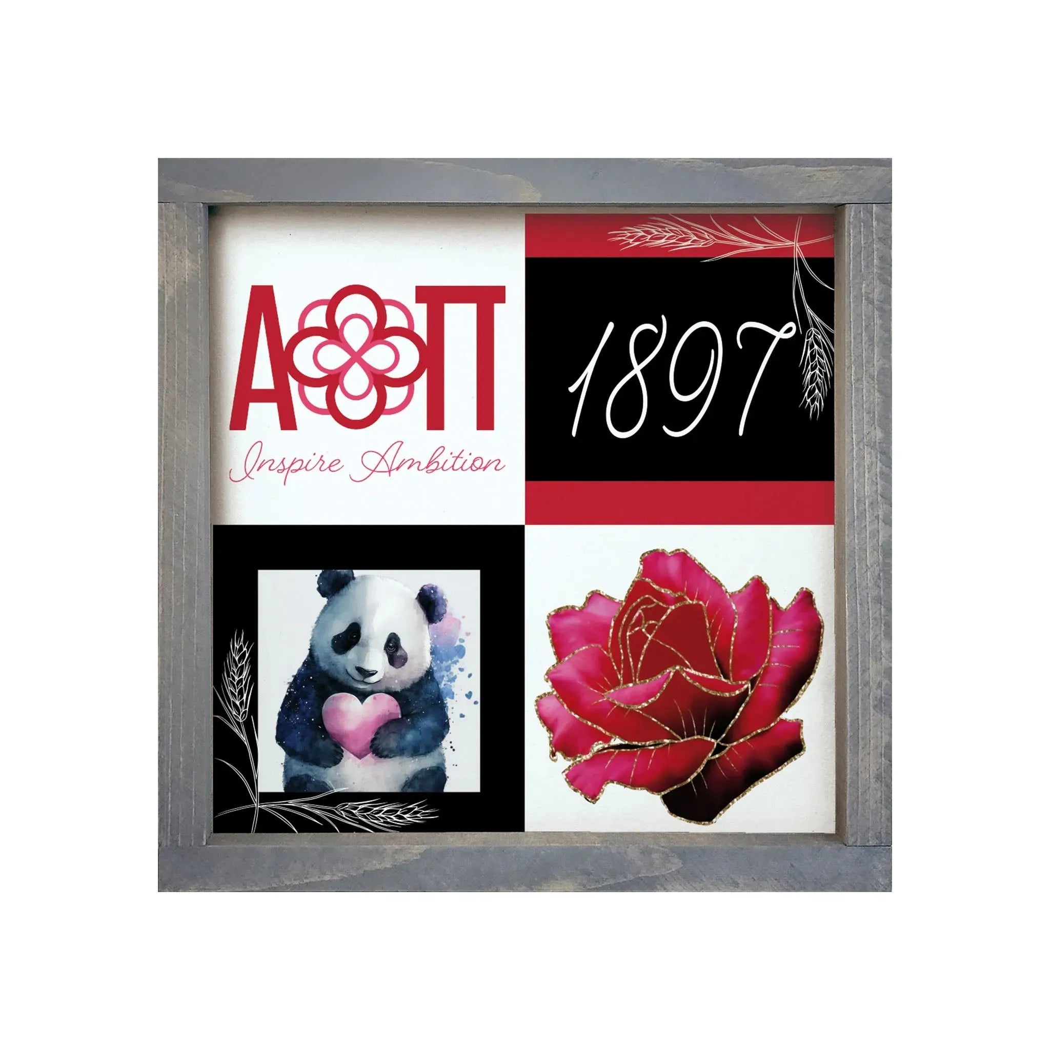 Alpha Omicron Pi 12x12 Wood Framed Sign - Classic Color Block Weathered Gray Wall Art & Signs
