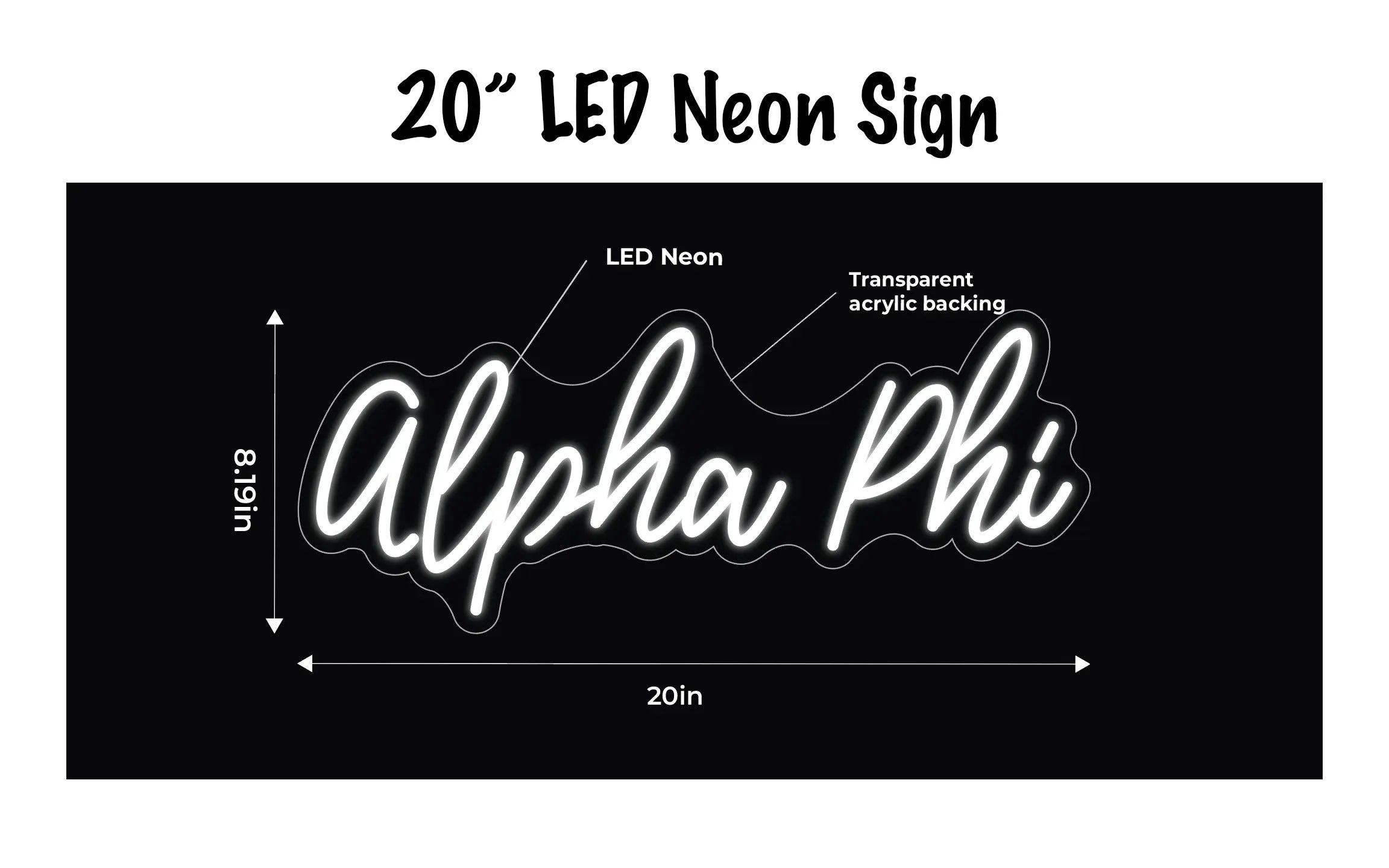 Alpha Phi LED Neon Script Sign w/ Dimmer Neon Signs