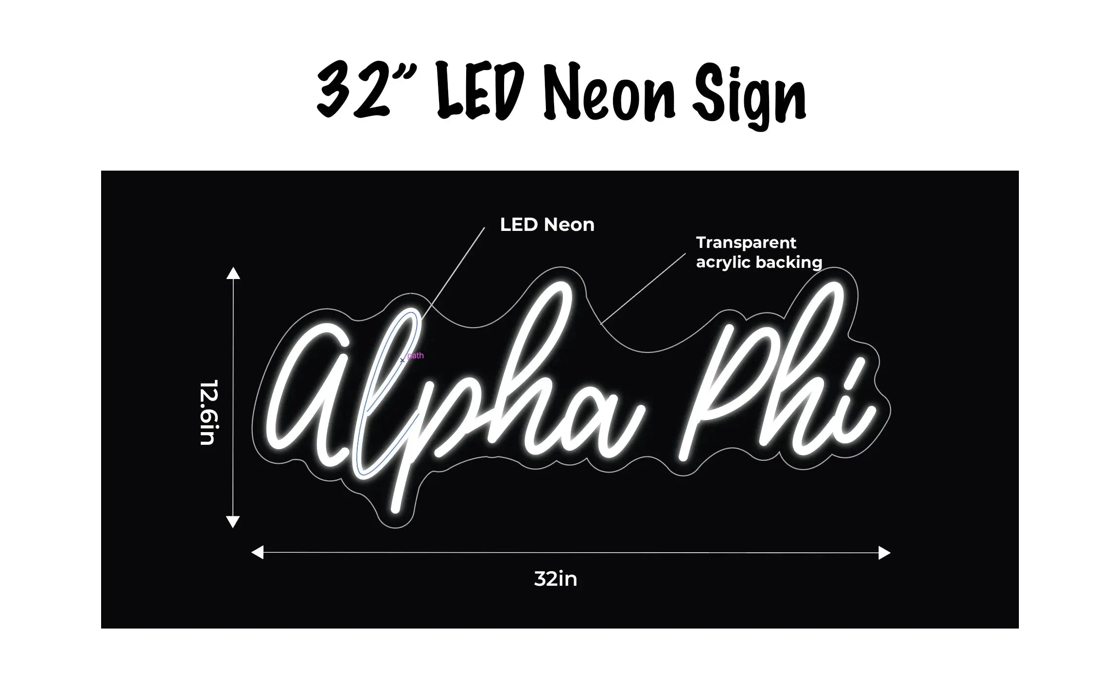 Alpha Phi LED Neon Script Sign w/ Dimmer Neon Signs