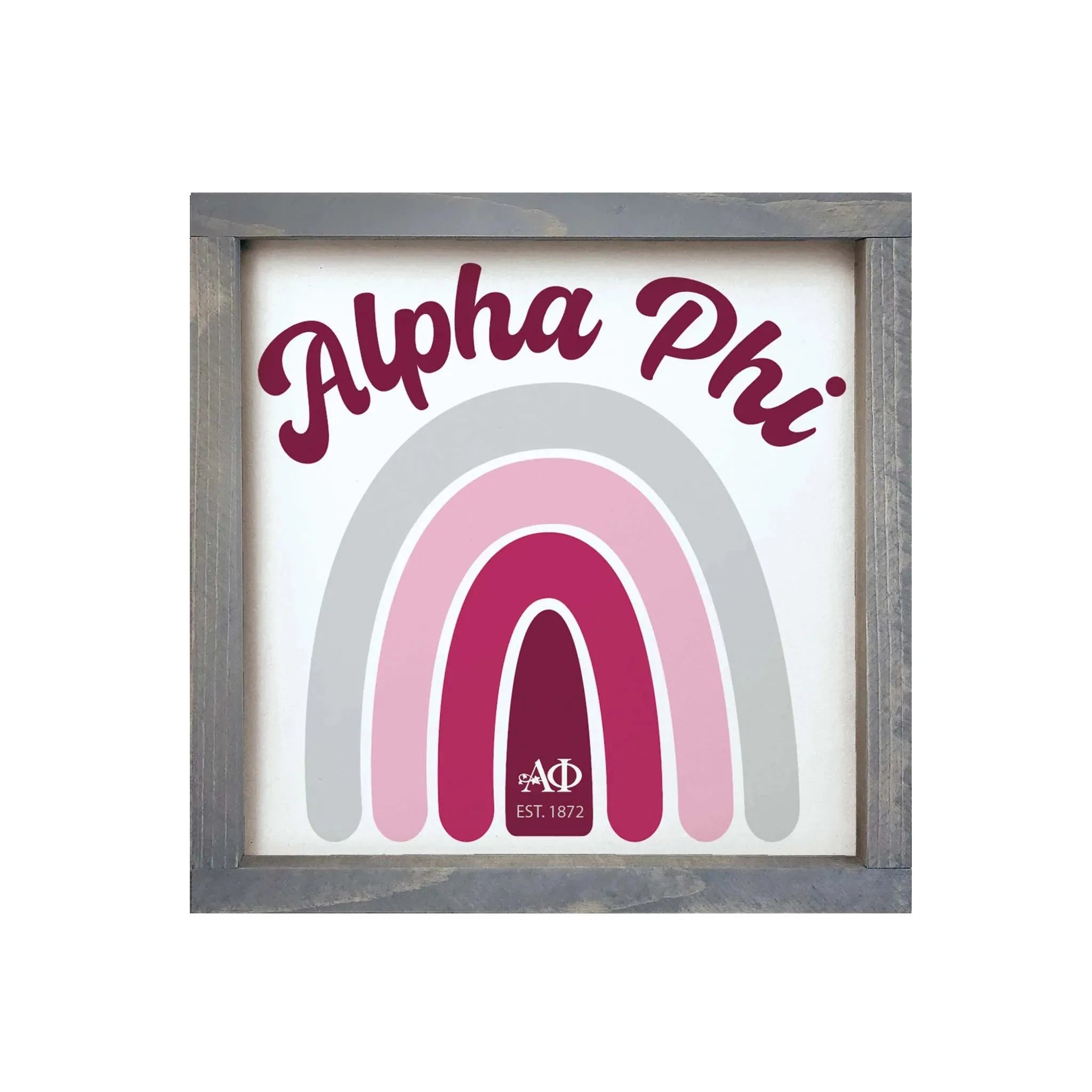 Alpha Phi 12x12 Wood Sign - Rainbow Weathered Gray Wall Art & Signs