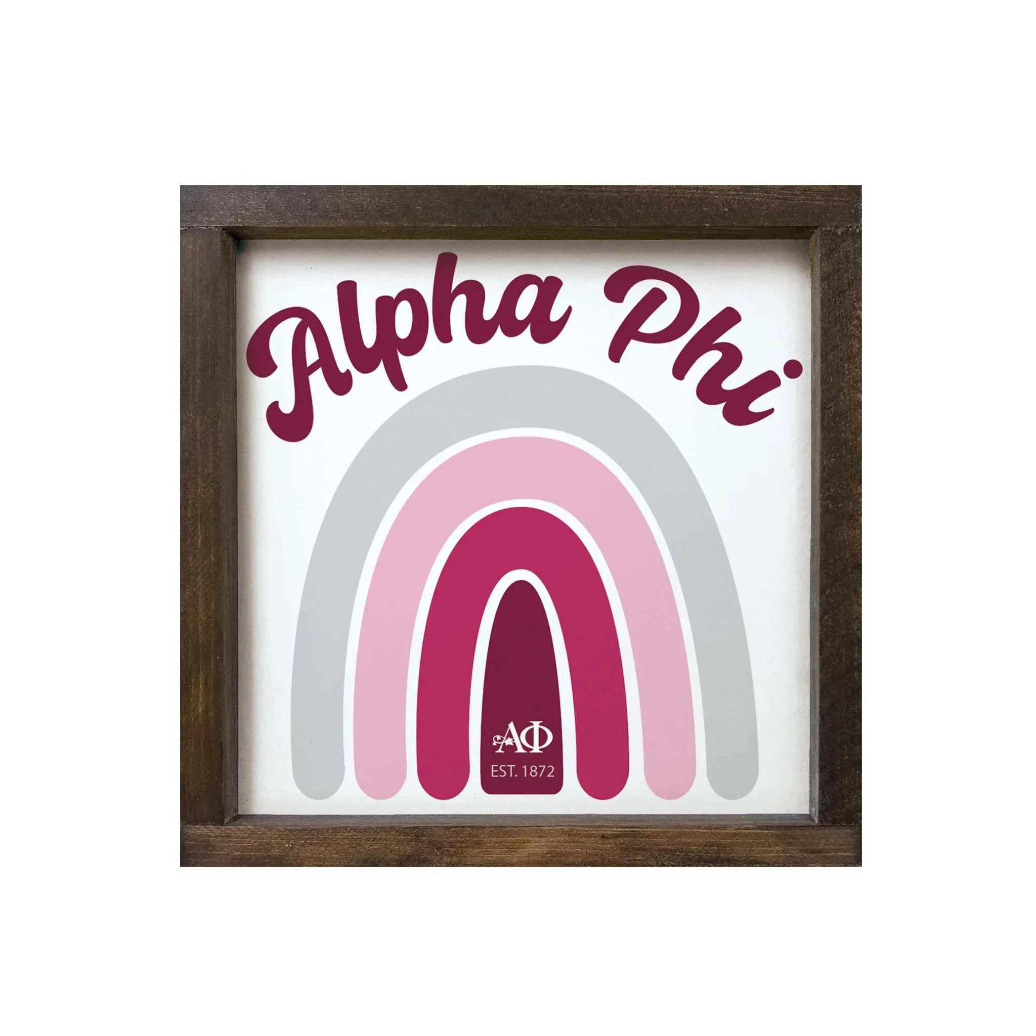 Alpha Phi 12x12 Wood Sign - Rainbow Walnut Stain Wall Art & Signs