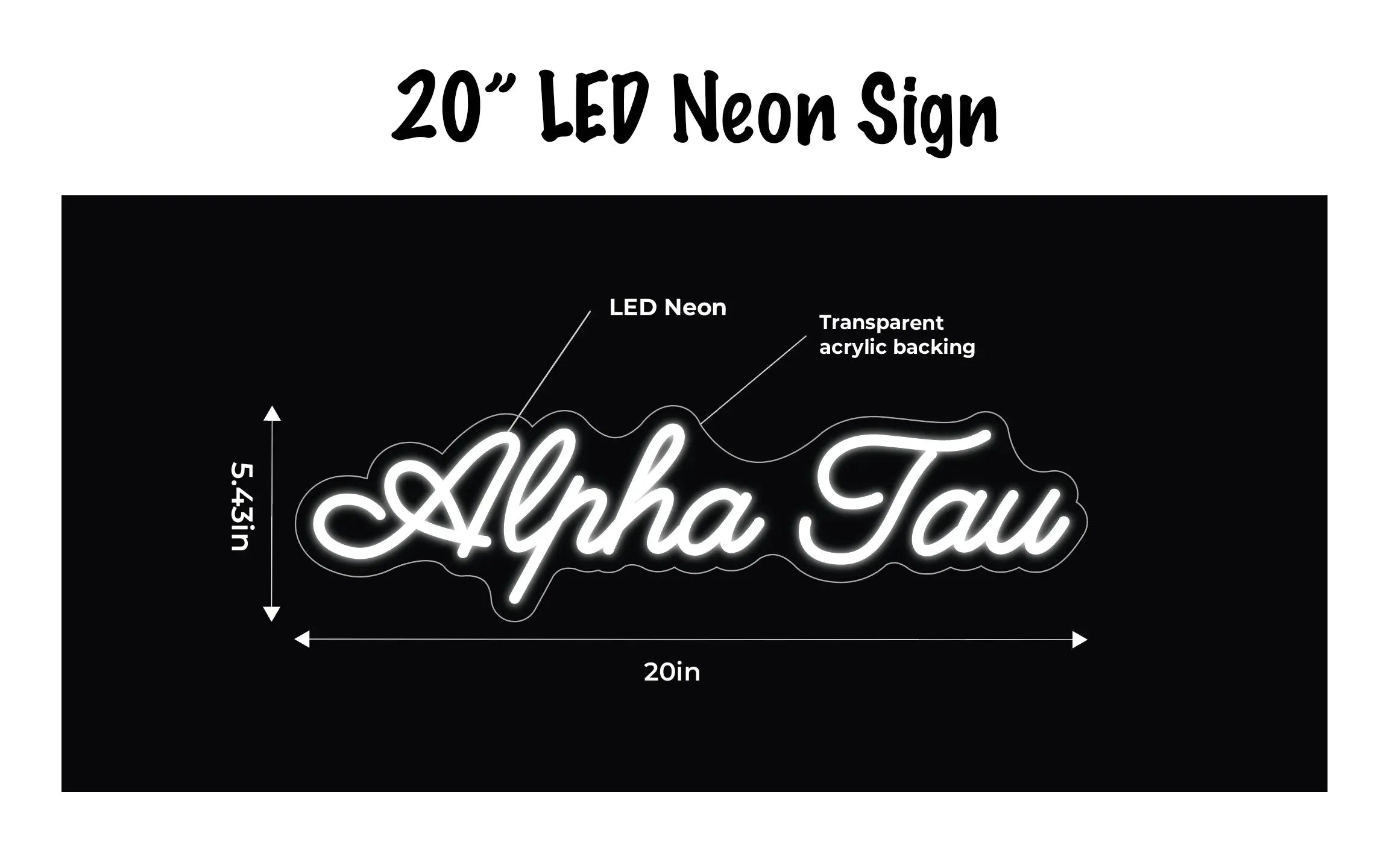 Alpha Tau LED Neon Script Sign w/ Dimmer Neon Signs