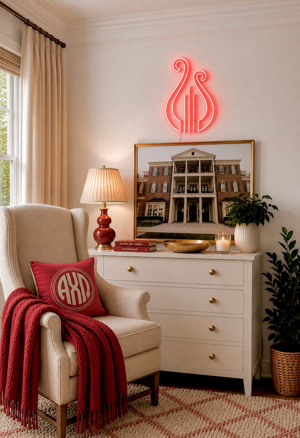 Alpha Chi Omega Lyre LED Neon Sign w/ Dimmer | AXO Dorm Wall Art
