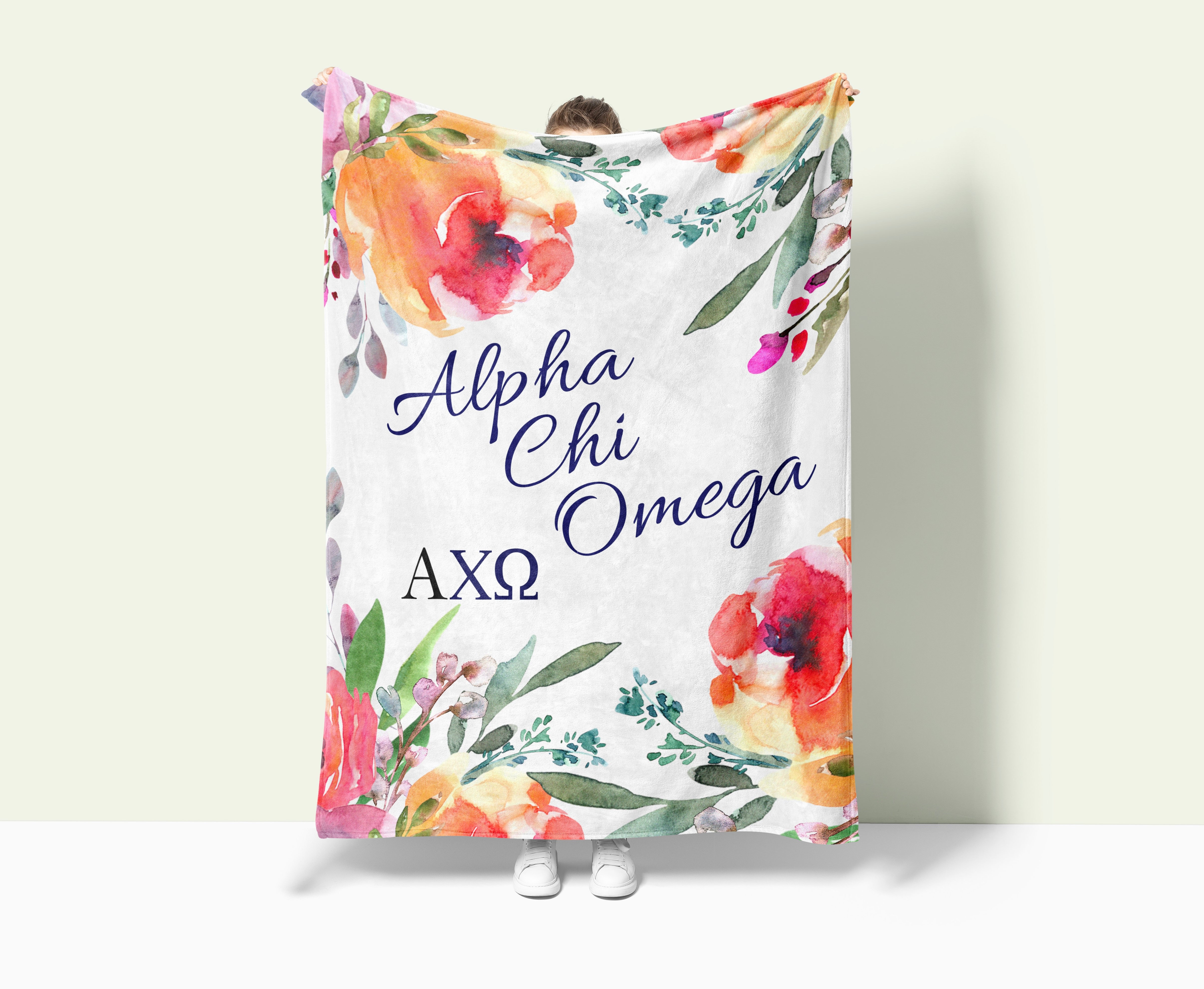 Alpha Chi Omega XL 60x80 Floral Sherpa Throw Blanket | AXO Gifts