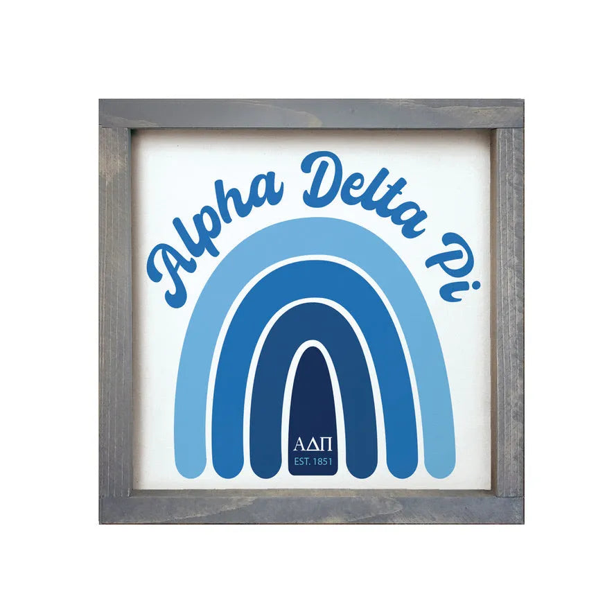 Alpha Delta Pi 12x12 Wood Framed Sign - Rainbow Weathered Gray Wall Art & Signs