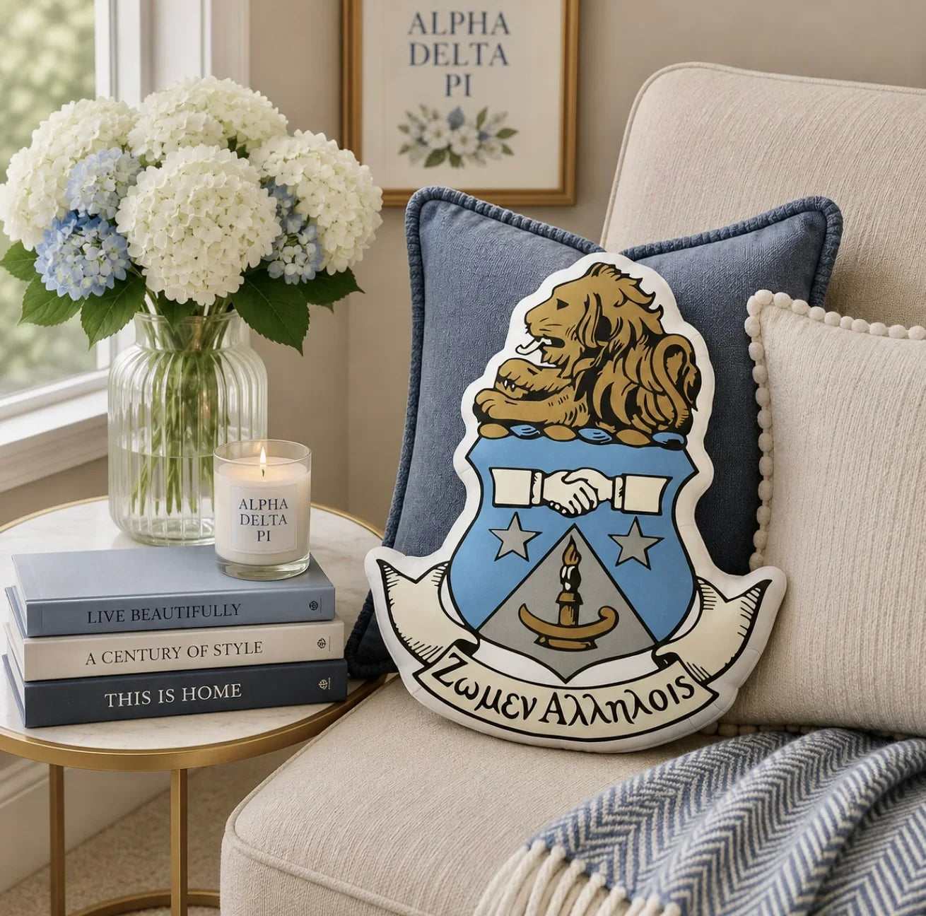 Alpha Delta Pi Crest Custom-shaped Throw Pillow | ADPi Gifts