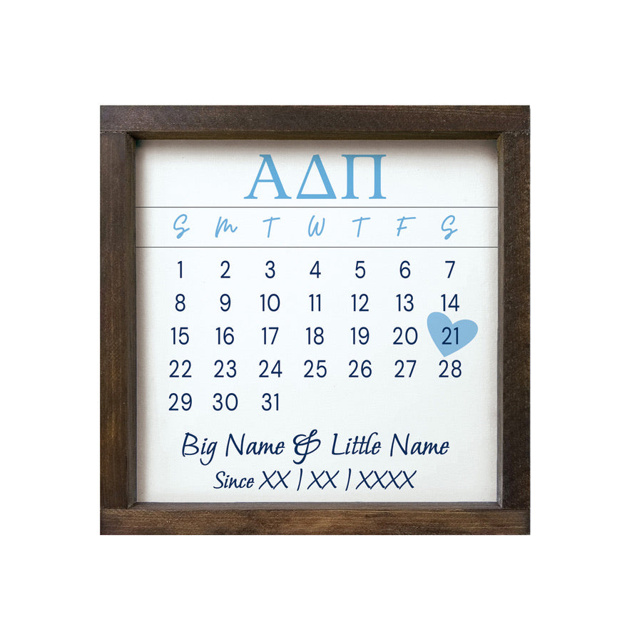 Alpha Delta Pi Personalized Big Little Calendar Framed Sign 12x12