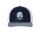 Alpha Delta Pi Richardson 112 UV Print Leatherette Patch Trucker Hat - Ventura Navy White Heather Gray Trucker Hat
