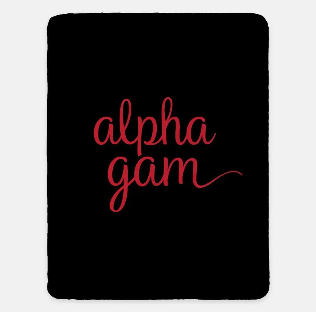 Alpha Gam XL 60x80 Sherpa Throw Blanket Red Campus Greek Fit